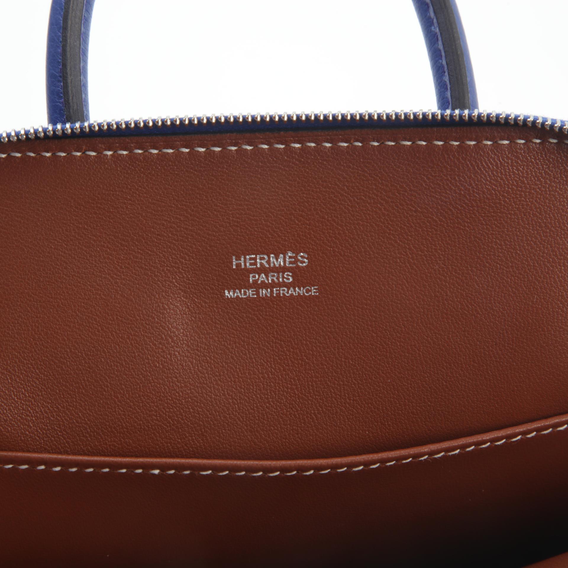 Excellent ( Rank SA ) HERMÈS Mini Bolide 1923 Fauve (34) Bleu Royal (O8) Evercolor Palladium hardware U (2022) - 9