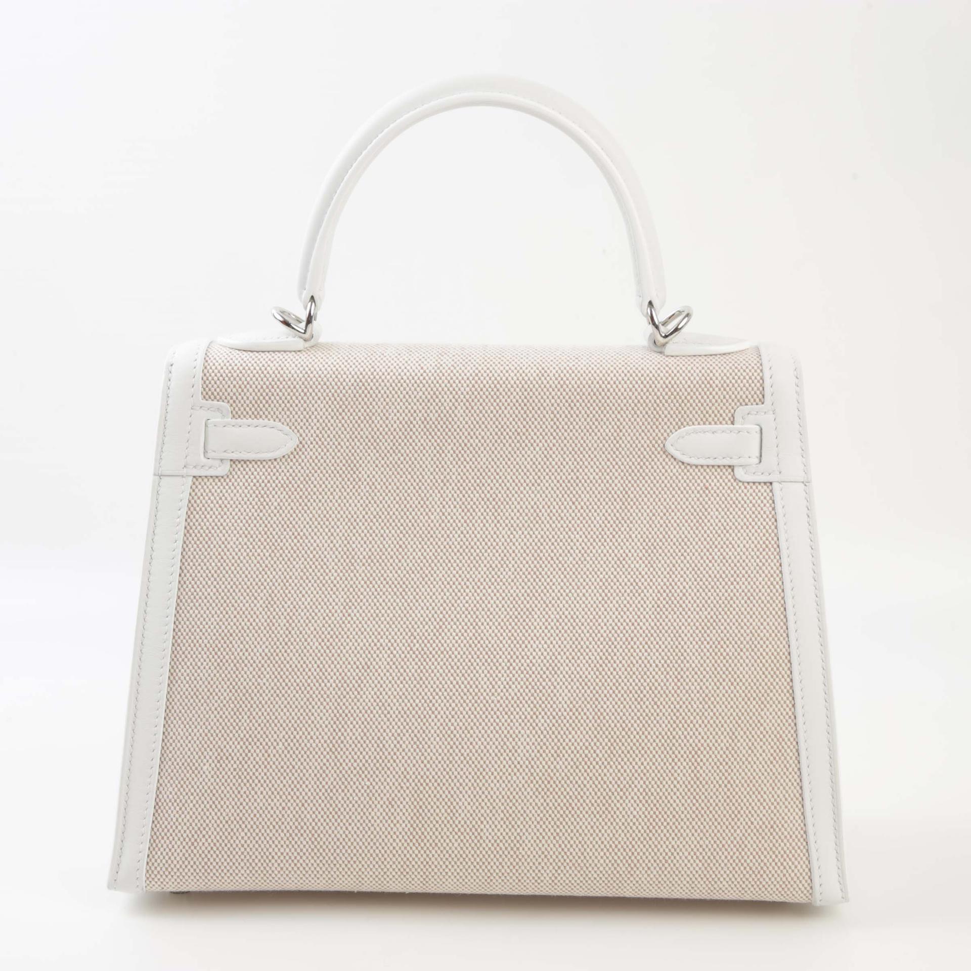 Brand New ( Rank N ) HERMÈS Kelly 25 Sellier New White (0U) Ecru Swift Toile H canvas Palladium hardware W (2024) - 2