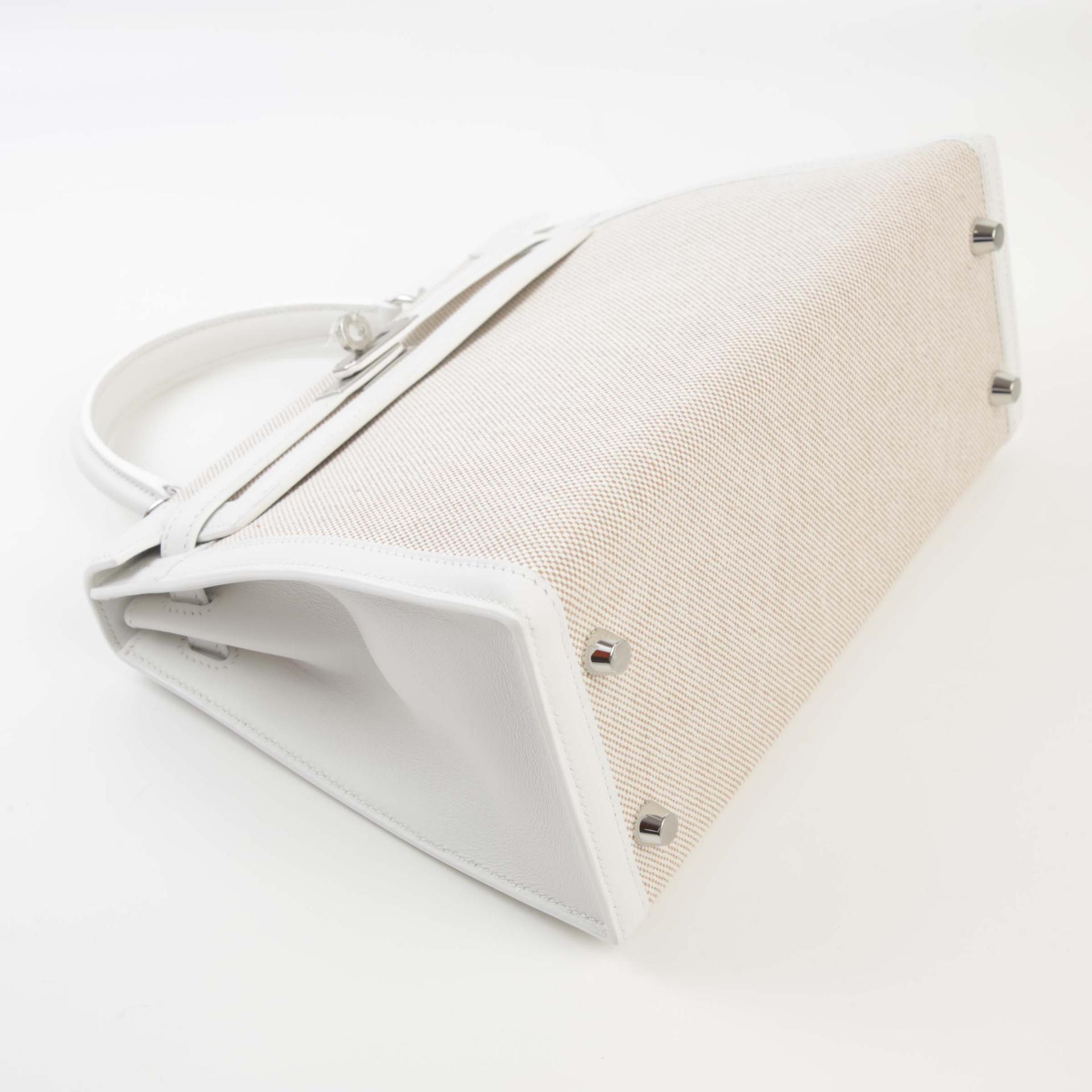 Brand New ( Rank N ) HERMÈS Kelly 25 Sellier New White (0U) Ecru Swift Toile H canvas Palladium hardware W (2024) - 4