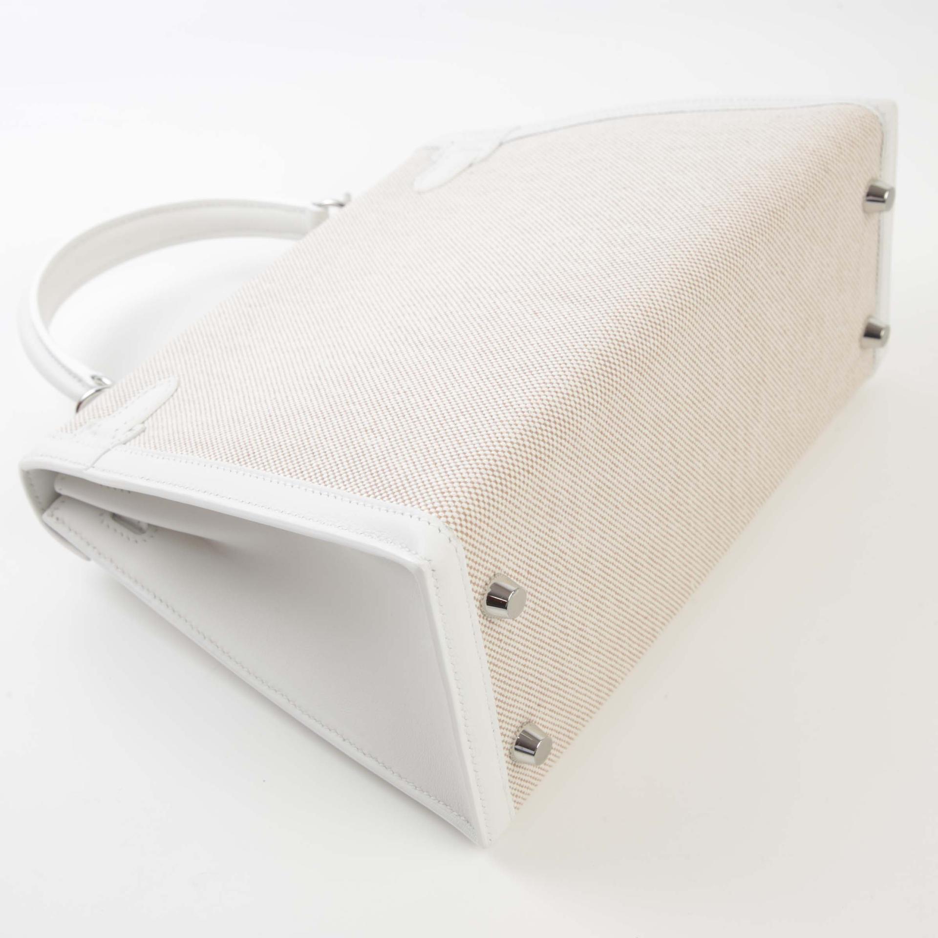 Brand New ( Rank N ) HERMÈS Kelly 25 Sellier New White (0U) Ecru Swift Toile H canvas Palladium hardware W (2024) - 6