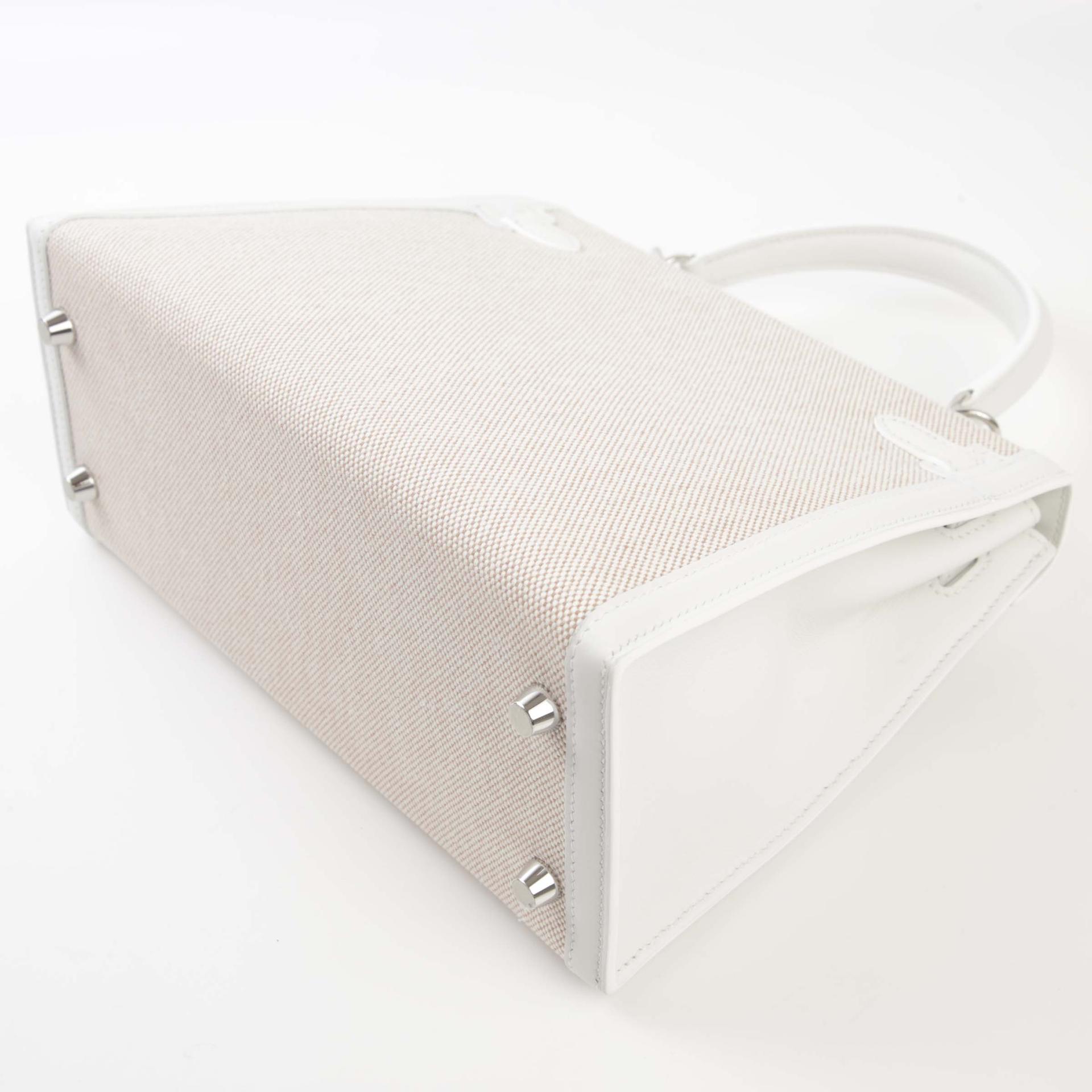 Brand New ( Rank N ) HERMÈS Kelly 25 Sellier New White (0U) Ecru Swift Toile H canvas Palladium hardware W (2024) - 7