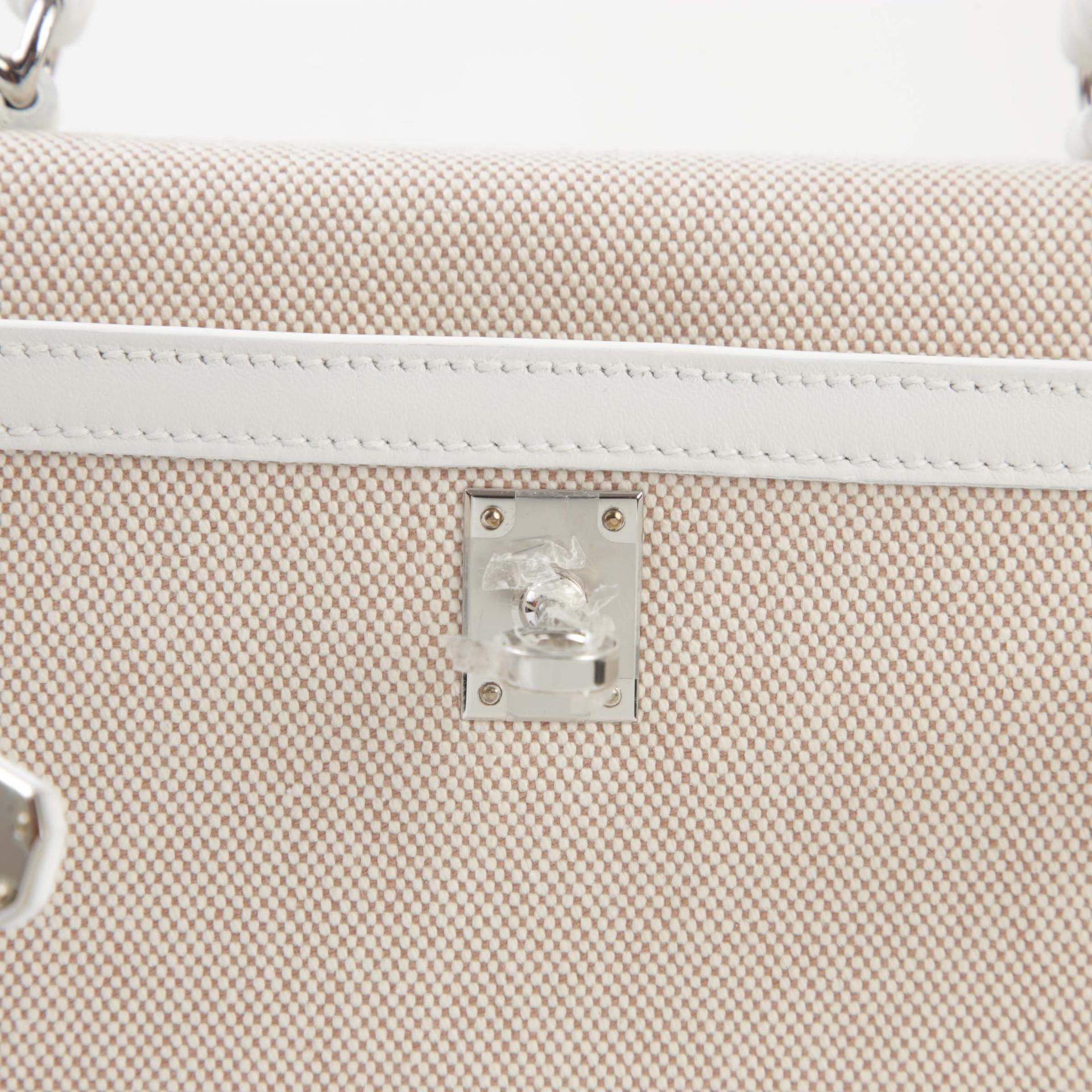 Brand New ( Rank N ) HERMÈS Kelly 25 Sellier New White (0U) Ecru Swift Toile H canvas Palladium hardware W (2024) - 9