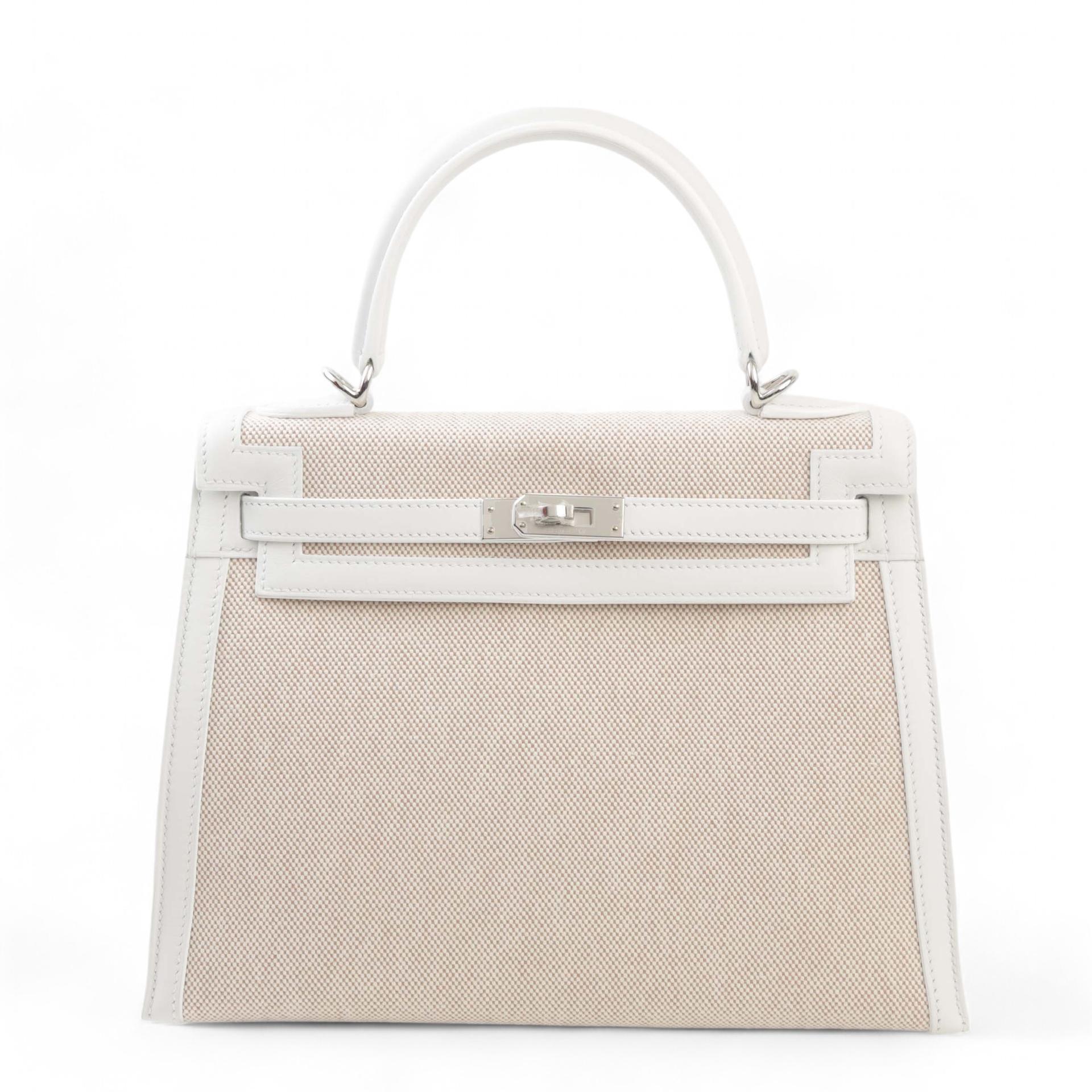 Brand New ( Rank N ) HERMÈS Kelly 25 Sellier New White (0U) Ecru Swift Toile H canvas Palladium hardware W (2024) - 1