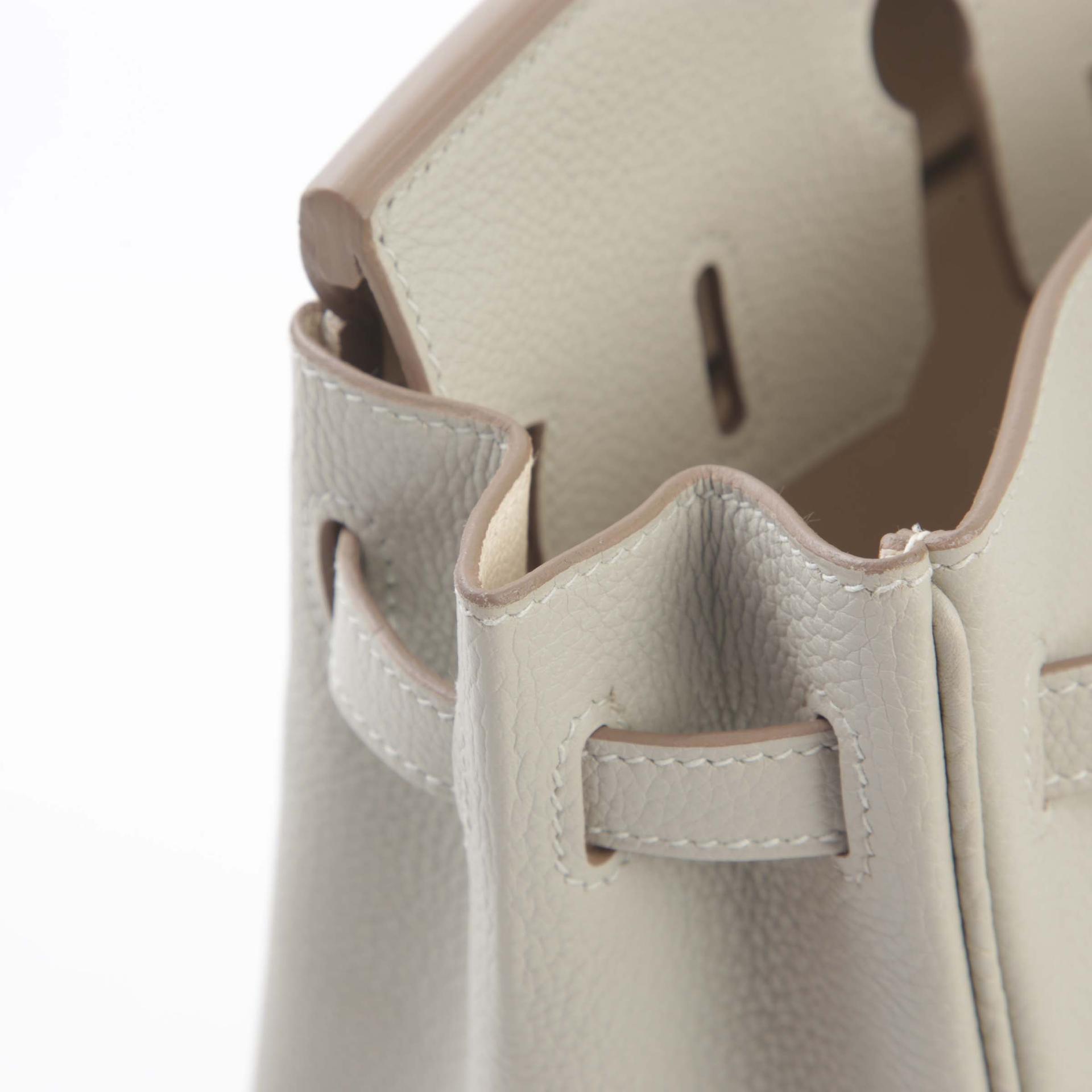 Excellent ( Rank SA ) HERMÈS Birkin 25 Verso Gris Perle (80) Nata (I2) Togo Palladium hardware U (2022) - 12
