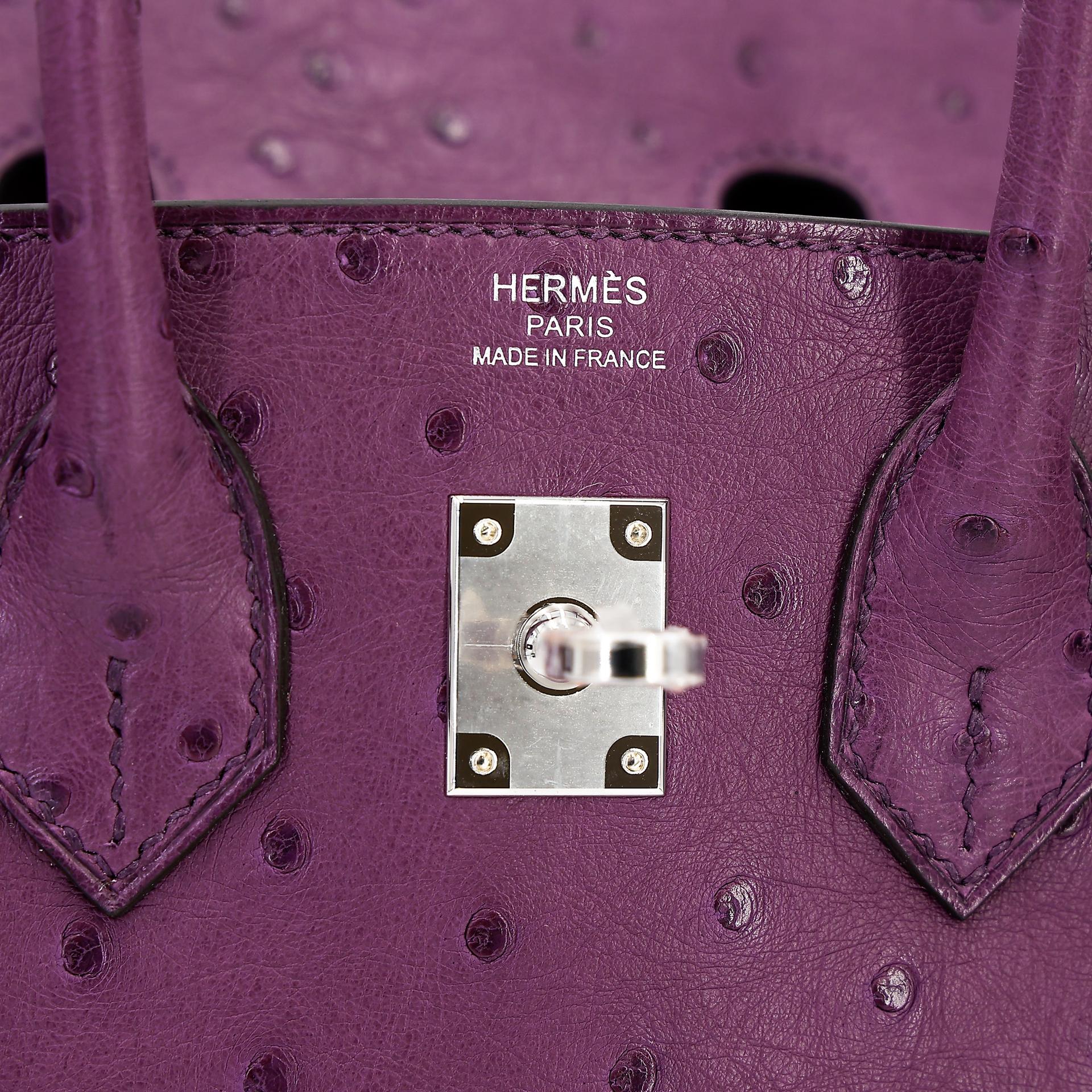 Brand New ( Rank N ) HERMÈS Birkin 25 Anemone (P9) Ostrich Palladium hardware W (2024) - 9
