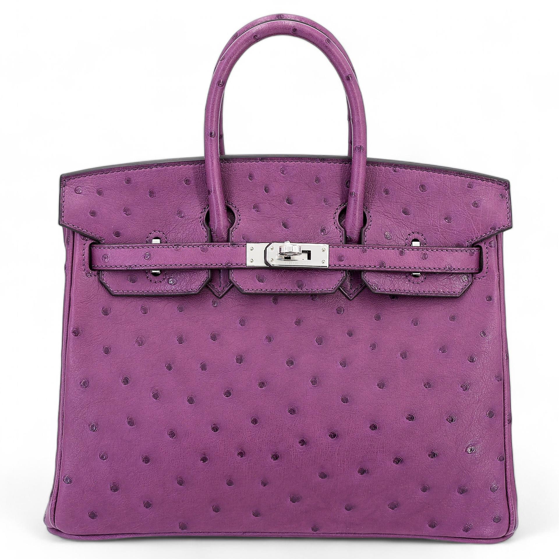 Brand New ( Rank N ) HERMÈS Birkin 25 Anemone (P9) Ostrich Palladium hardware W (2024) - 1