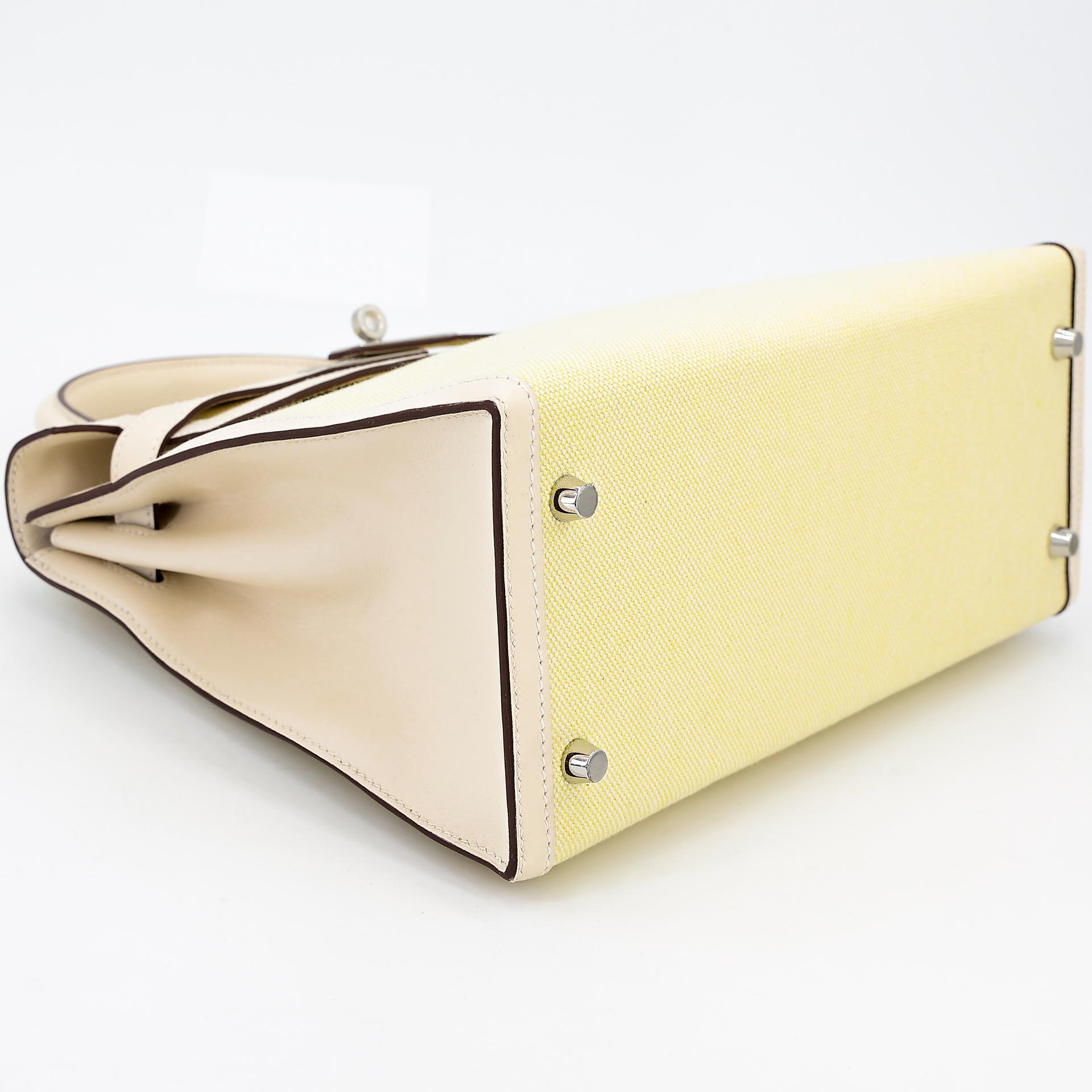 Excellent ( Rank SA ) HERMÈS Kelly 28 Sellier Jaune Citron (9N) Nata (I2) Swift Canvas Palladium hardware U (2022) - 4