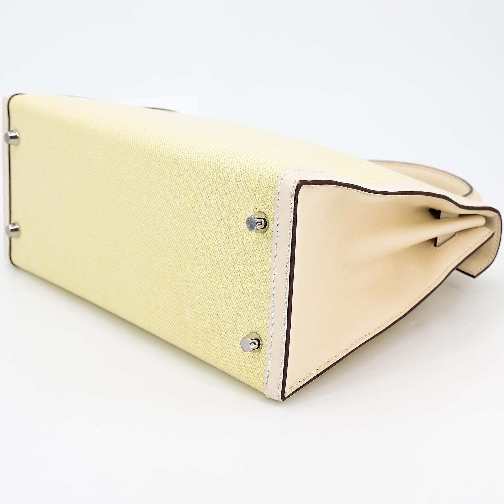 Excellent ( Rank SA ) HERMÈS Kelly 28 Sellier Jaune Citron (9N) Nata (I2) Swift Canvas Palladium hardware U (2022) - 7