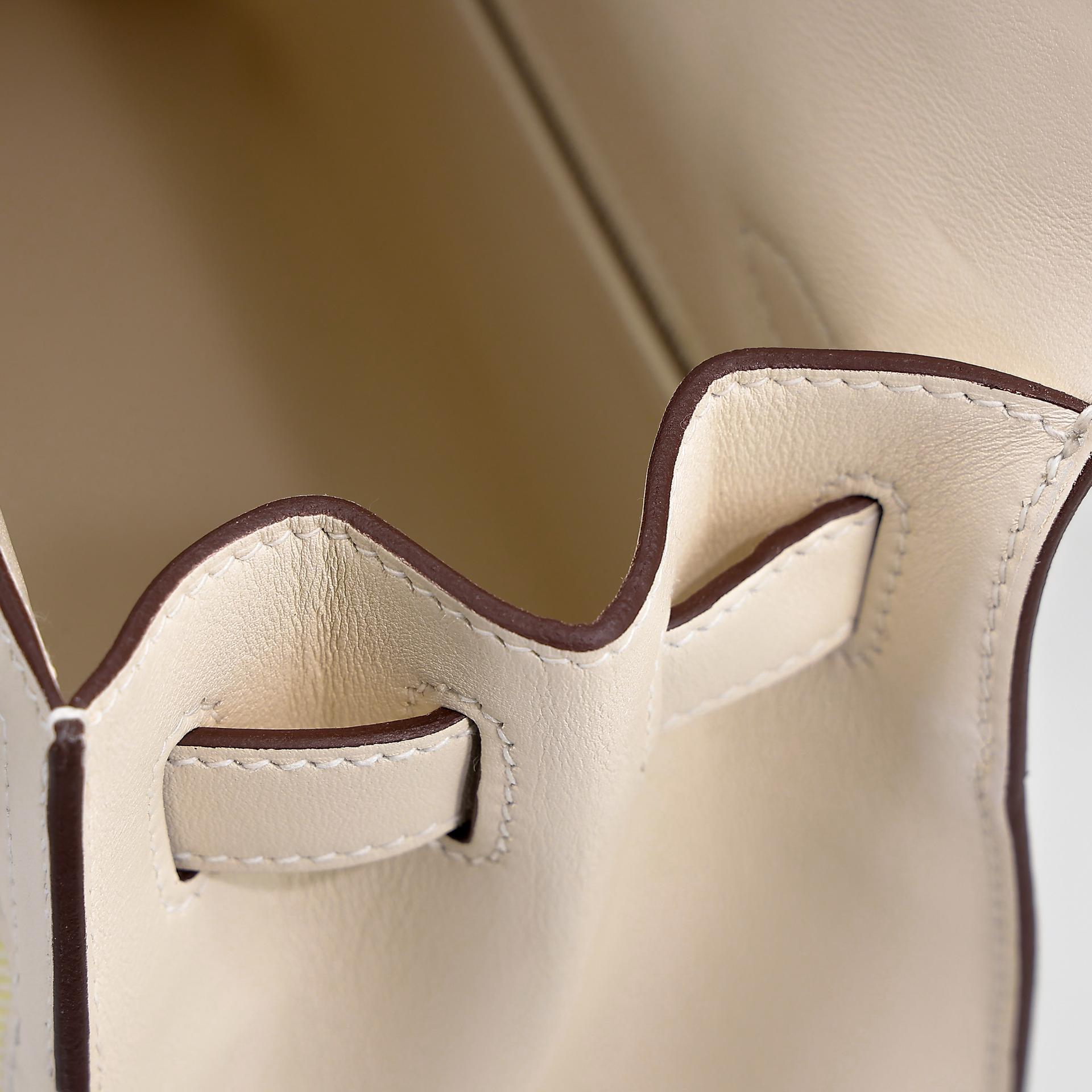 Excellent ( Rank SA ) HERMÈS Kelly 28 Sellier Jaune Citron (9N) Nata (I2) Swift Canvas Palladium hardware U (2022) - 16