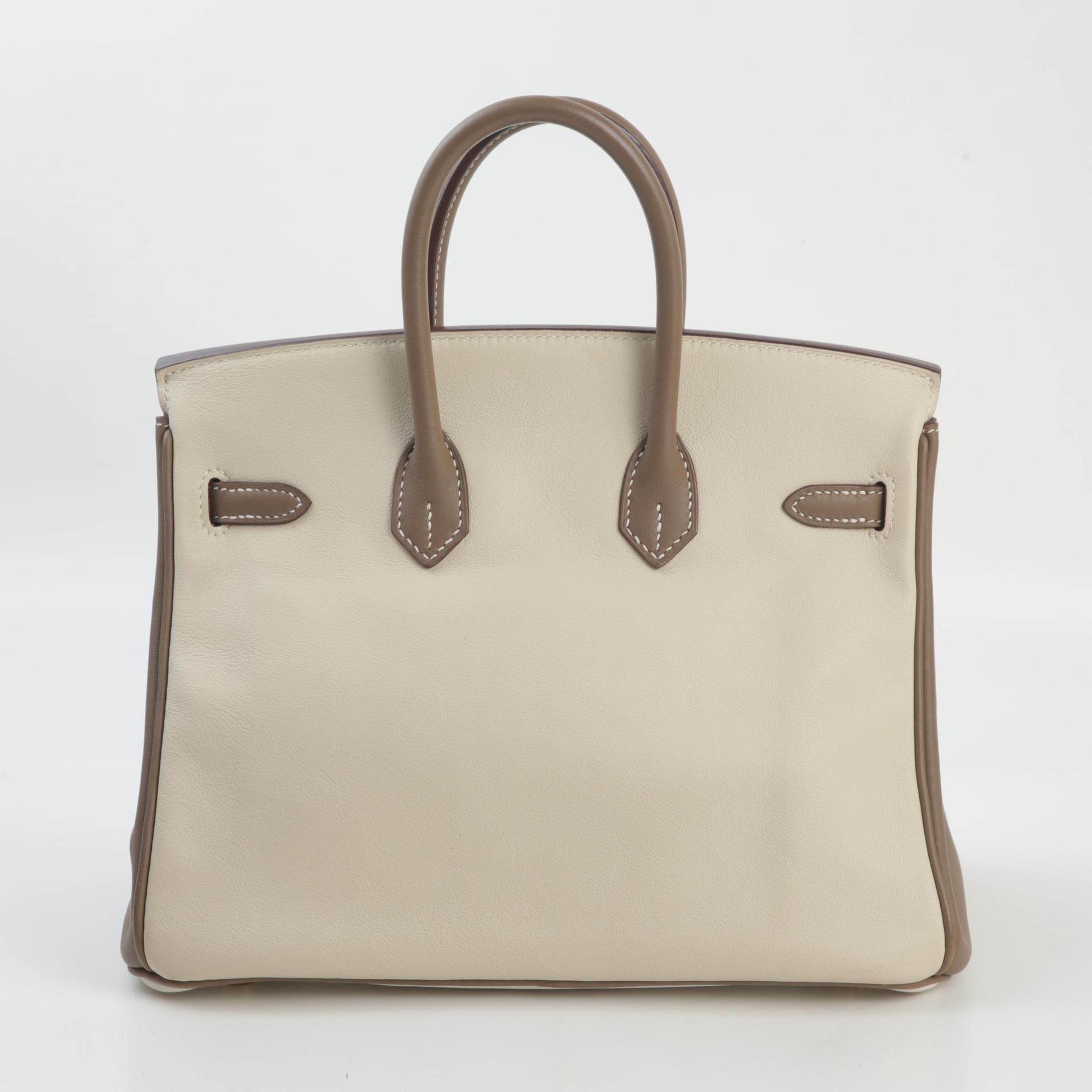 Very Good ( Rank A) HERMÈS Special Order Birkin 25 HSS Etoupe (18) Parchemin (3C) White (01) Swift Brushed Gold hardware Square R (2014) - 2
