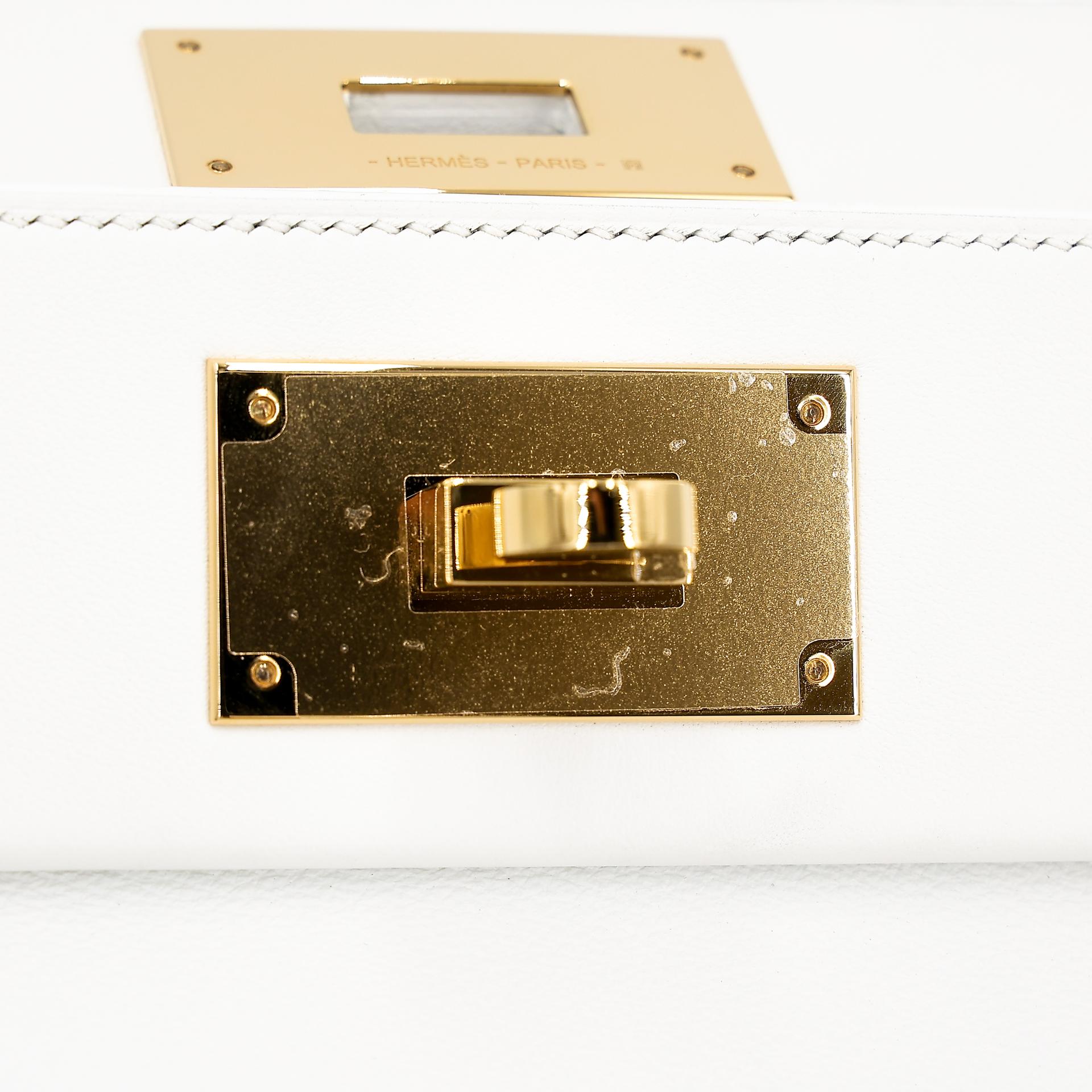 Excellent ( Rank SA ) HERMÈS 24/24 - 21 mini White (01) Evercolor Gold hardware B (2023) - 12