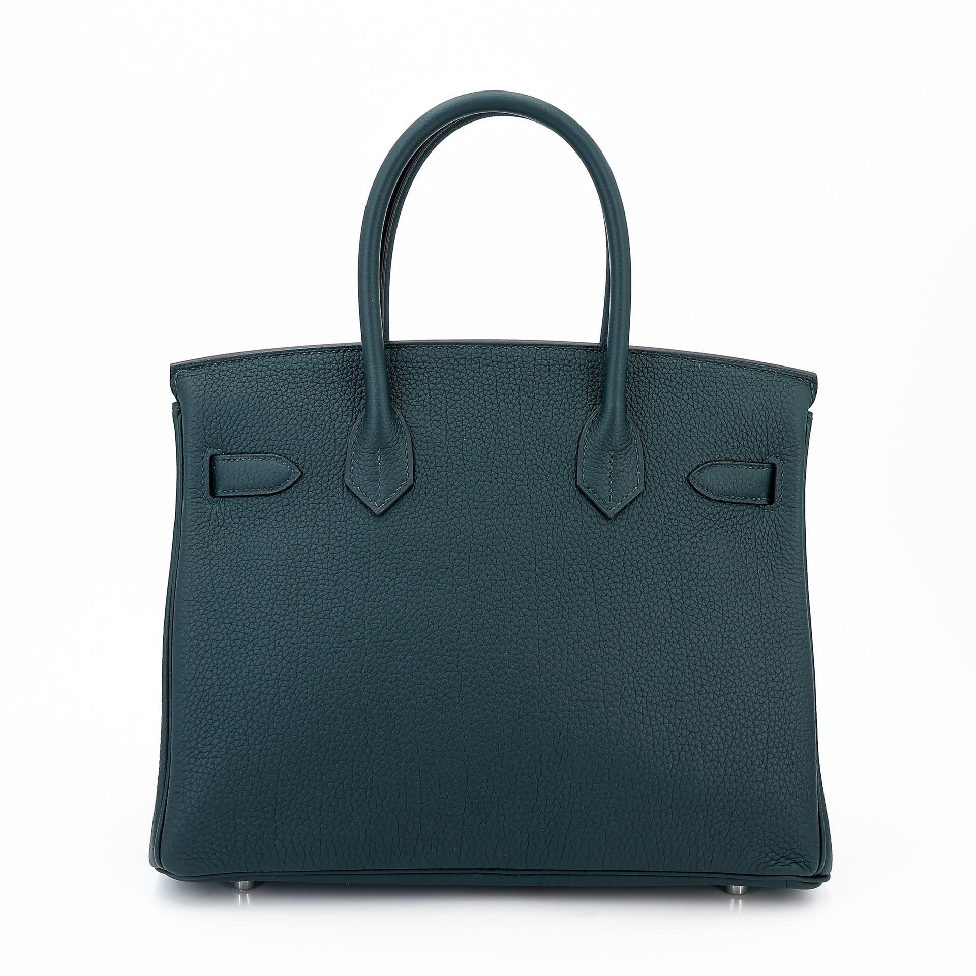 Excellent ( Rank SA ) HERMÈS Limited Edition Birkin 30 Officer Bleu Zellige (I7) Vert Cypress (6O) Togo Palladium hardware C (2018) - 2