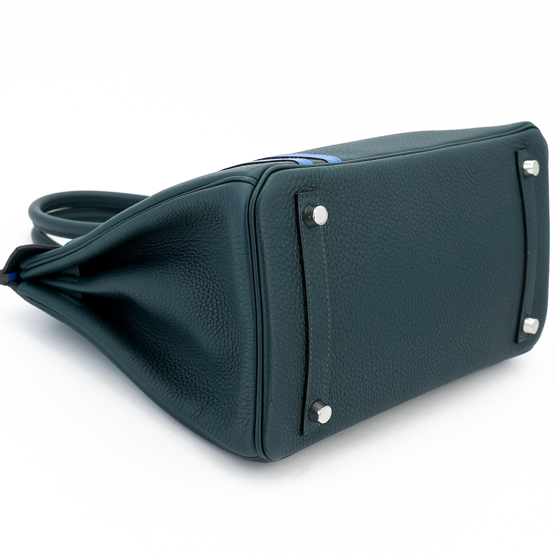 Excellent ( Rank SA ) HERMÈS Limited Edition Birkin 30 Officer Bleu Zellige (I7) Vert Cypress (6O) Togo Palladium hardware C (2018) - 5