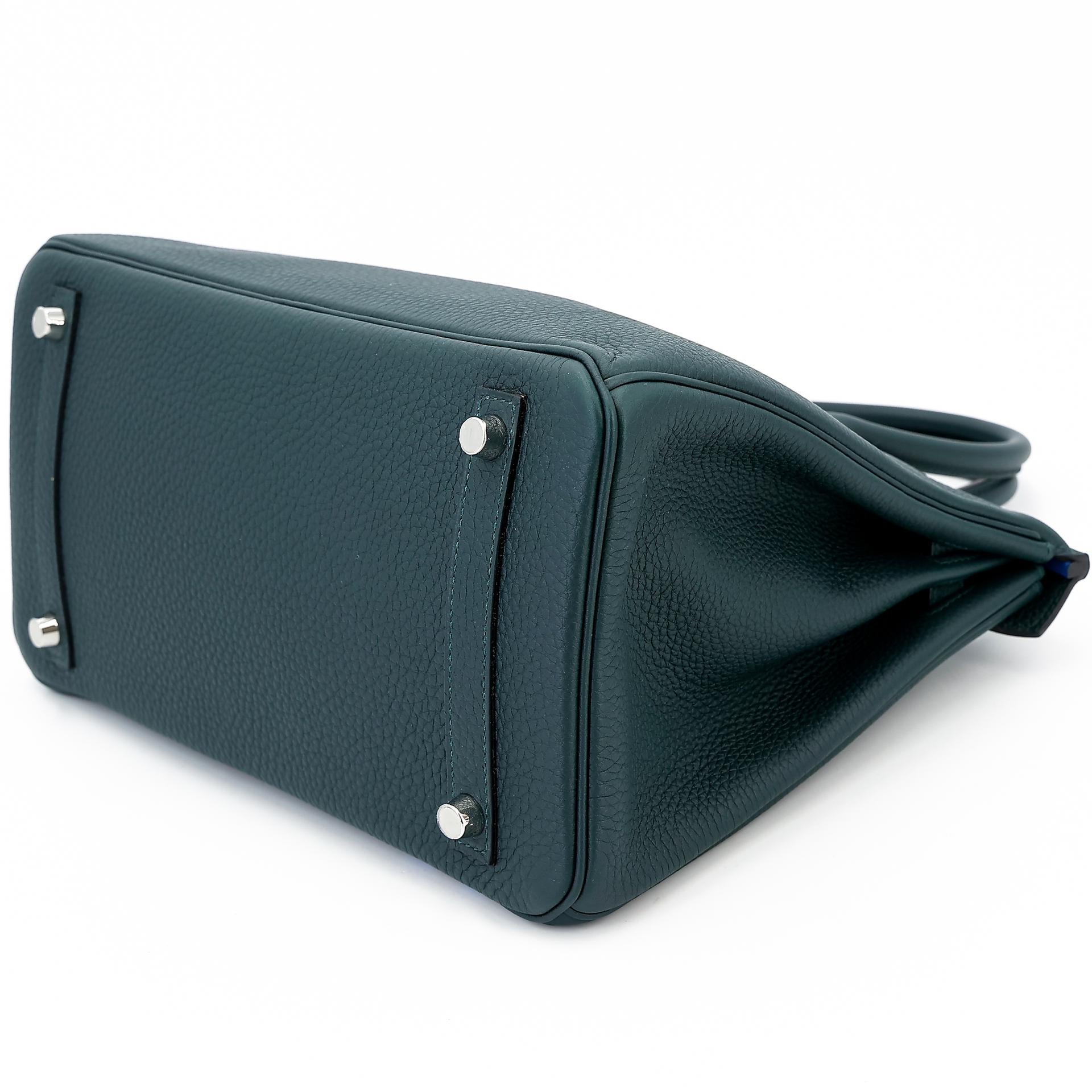 Excellent ( Rank SA ) HERMÈS Limited Edition Birkin 30 Officer Bleu Zellige (I7) Vert Cypress (6O) Togo Palladium hardware C (2018) - 6