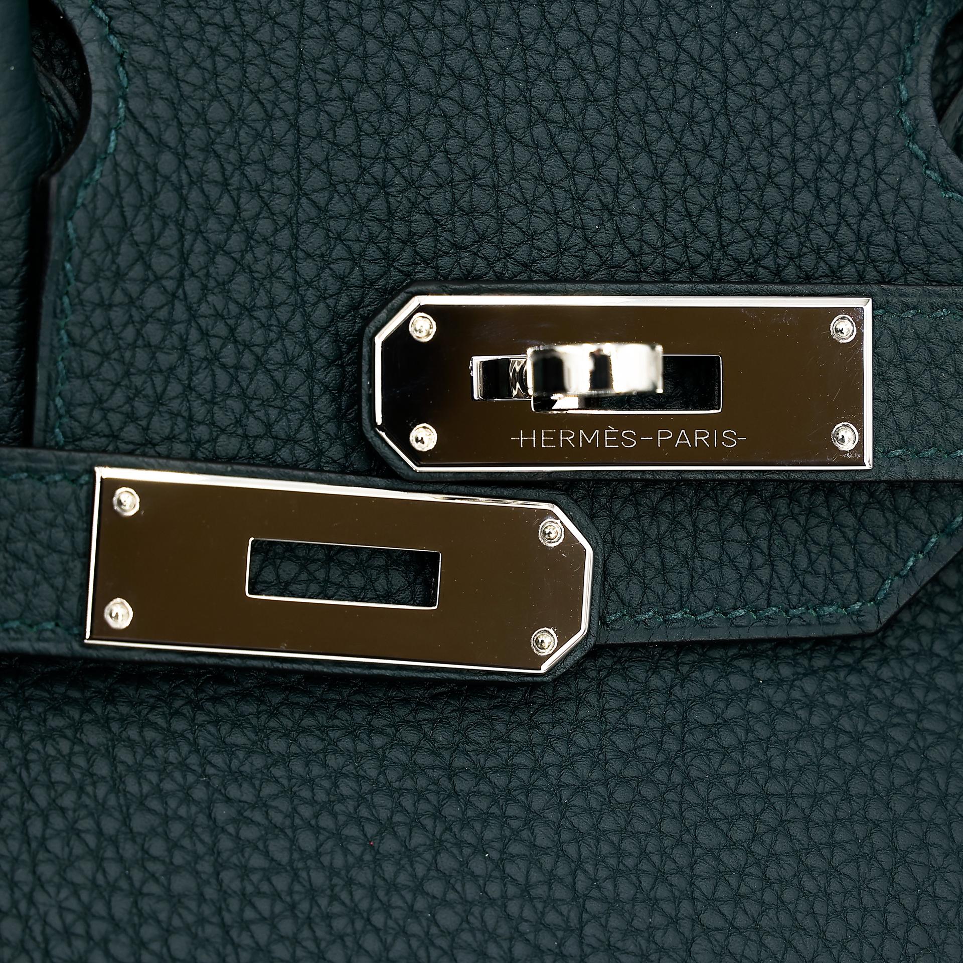 Excellent ( Rank SA ) HERMÈS Limited Edition Birkin 30 Officer Bleu Zellige (I7) Vert Cypress (6O) Togo Palladium hardware C (2018) - 9