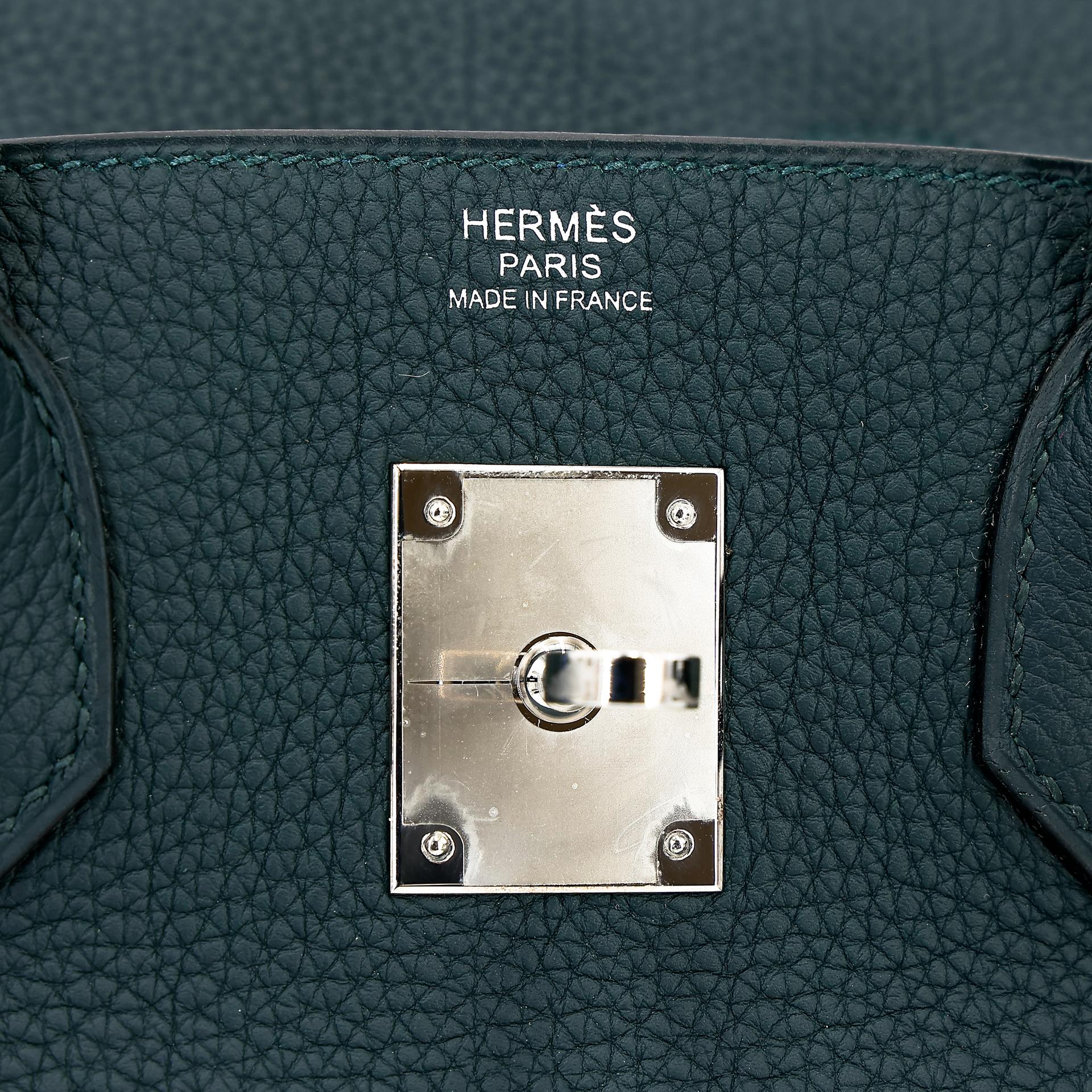 Excellent ( Rank SA ) HERMÈS Limited Edition Birkin 30 Officer Bleu Zellige (I7) Vert Cypress (6O) Togo Palladium hardware C (2018) - 12