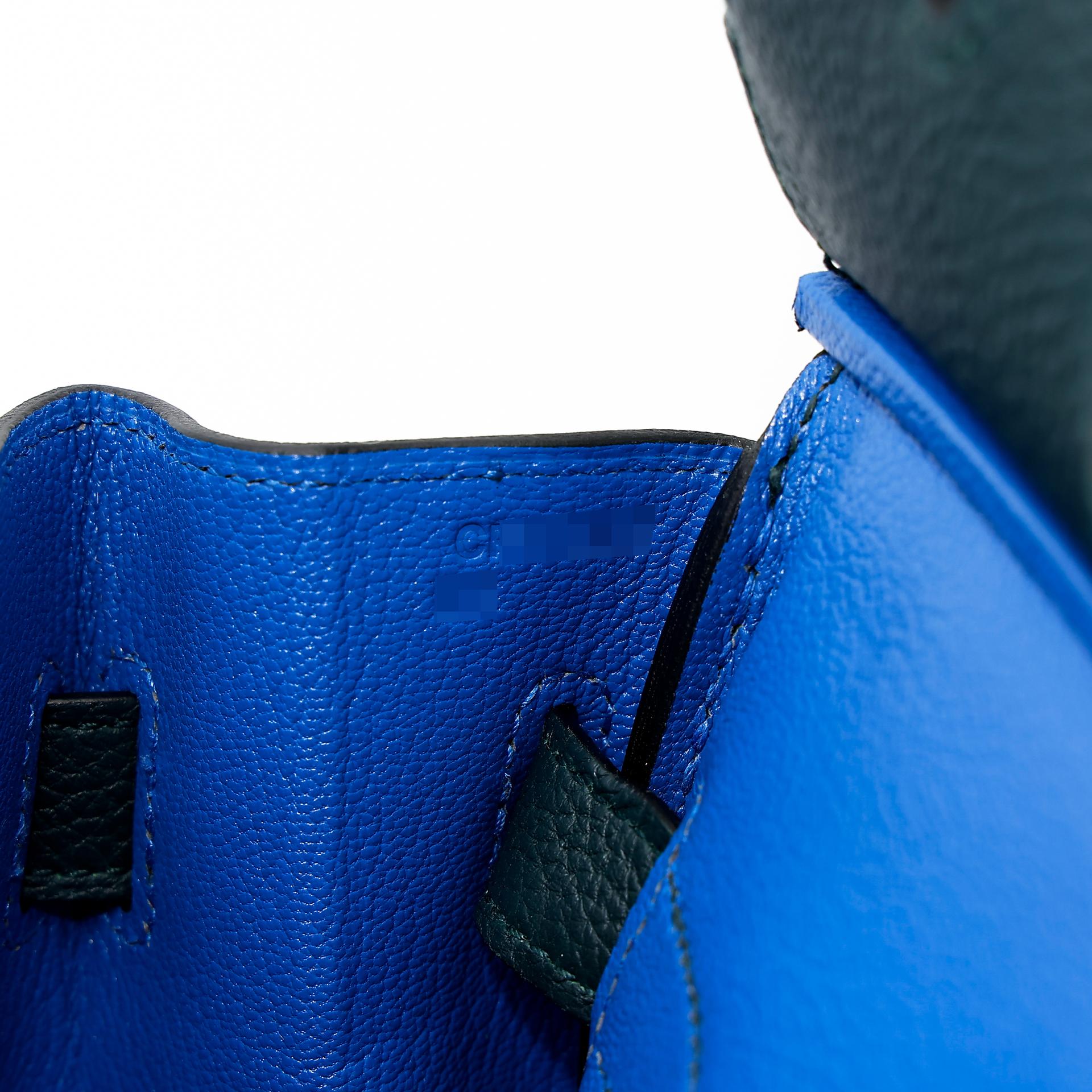 Excellent ( Rank SA ) HERMÈS Limited Edition Birkin 30 Officer Bleu Zellige (I7) Vert Cypress (6O) Togo Palladium hardware C (2018) - 16