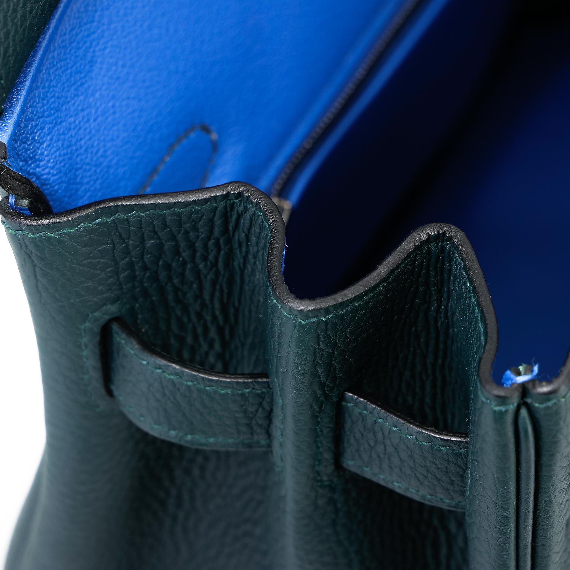 Excellent ( Rank SA ) HERMÈS Limited Edition Birkin 30 Officer Bleu Zellige (I7) Vert Cypress (6O) Togo Palladium hardware C (2018) - 15