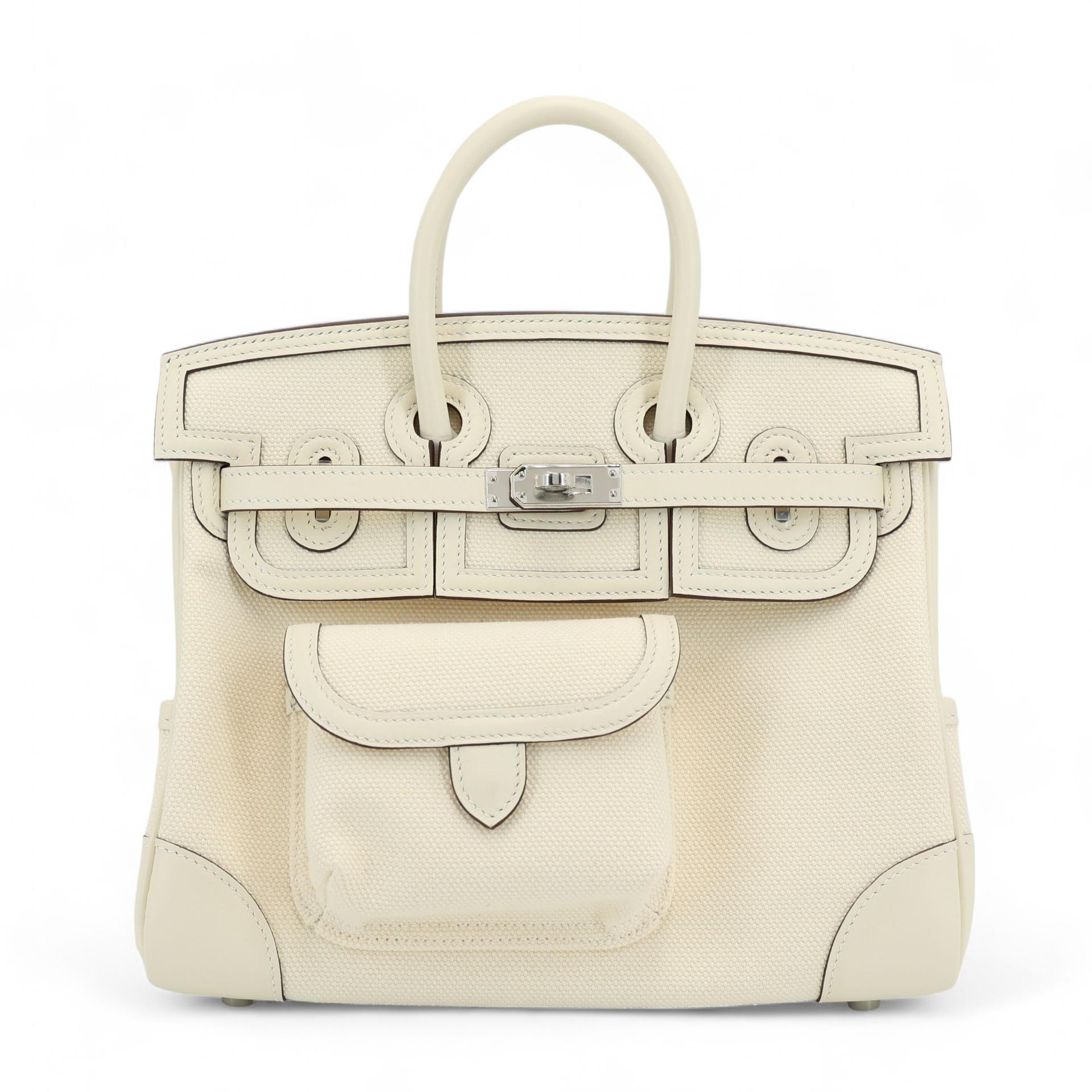 Unused ( Rank NS ) HERMÈS Limited Edition Birkin Cargo 25 Nata (I2) Swift Canvas Palladium hardware U (2022) - 1