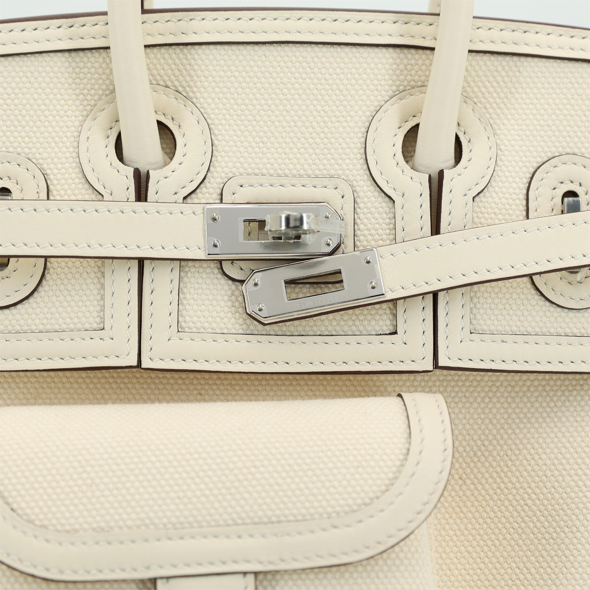 Unused ( Rank NS ) HERMÈS Limited Edition Birkin Cargo 25 Nata (I2) Swift Canvas Palladium hardware U (2022) - 9