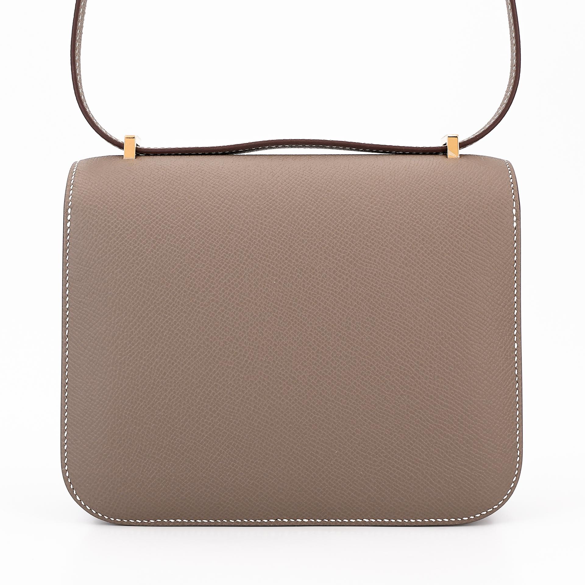 Unused ( Rank NS ) HERMÈS Constance Mini Etoupe (18) Epsom Gold hardware B (2023) - 2