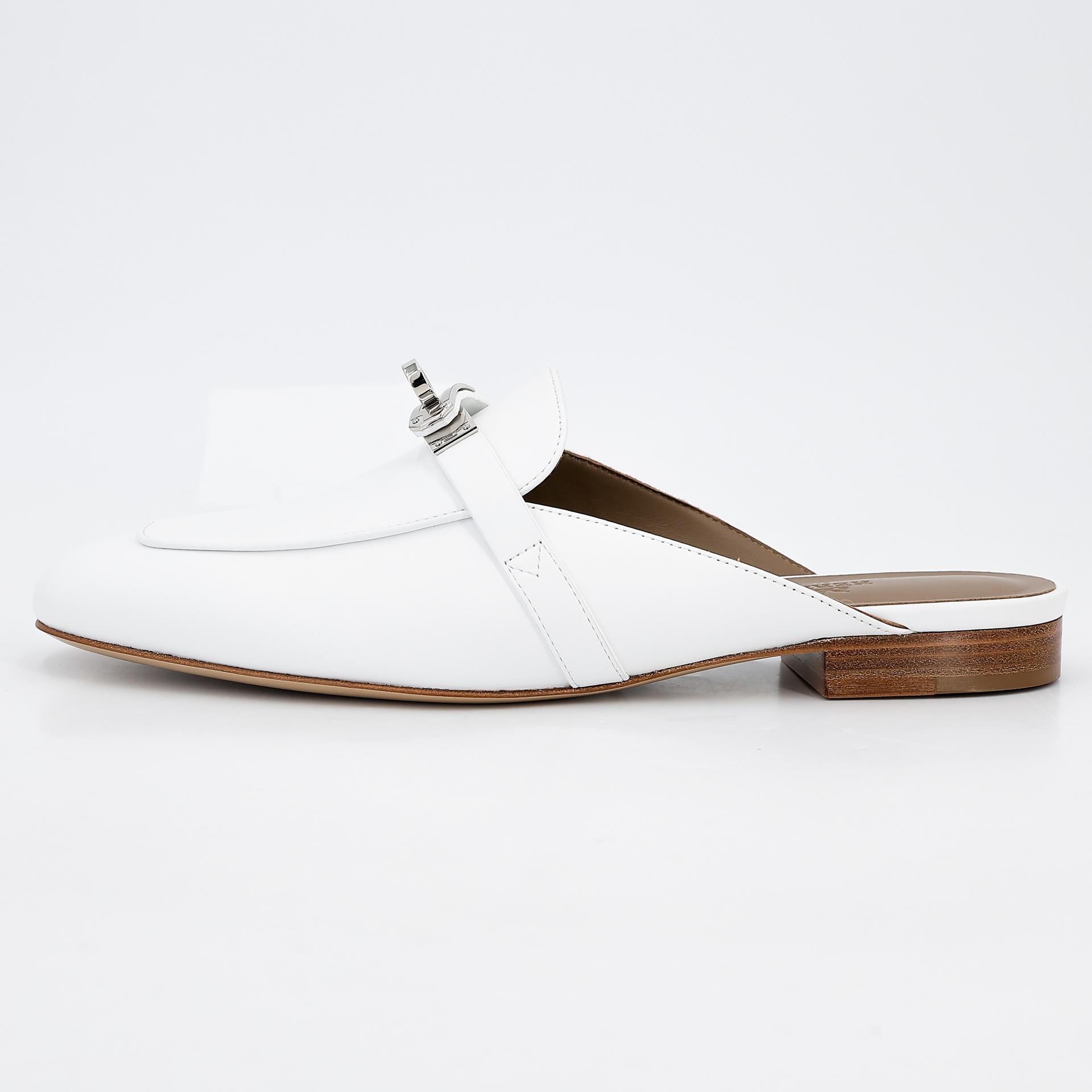 Brand New ( Rank N ) HERMÈS Sandals Oz mule White (01) Calfskin Palladium hardware B (2023) - 4