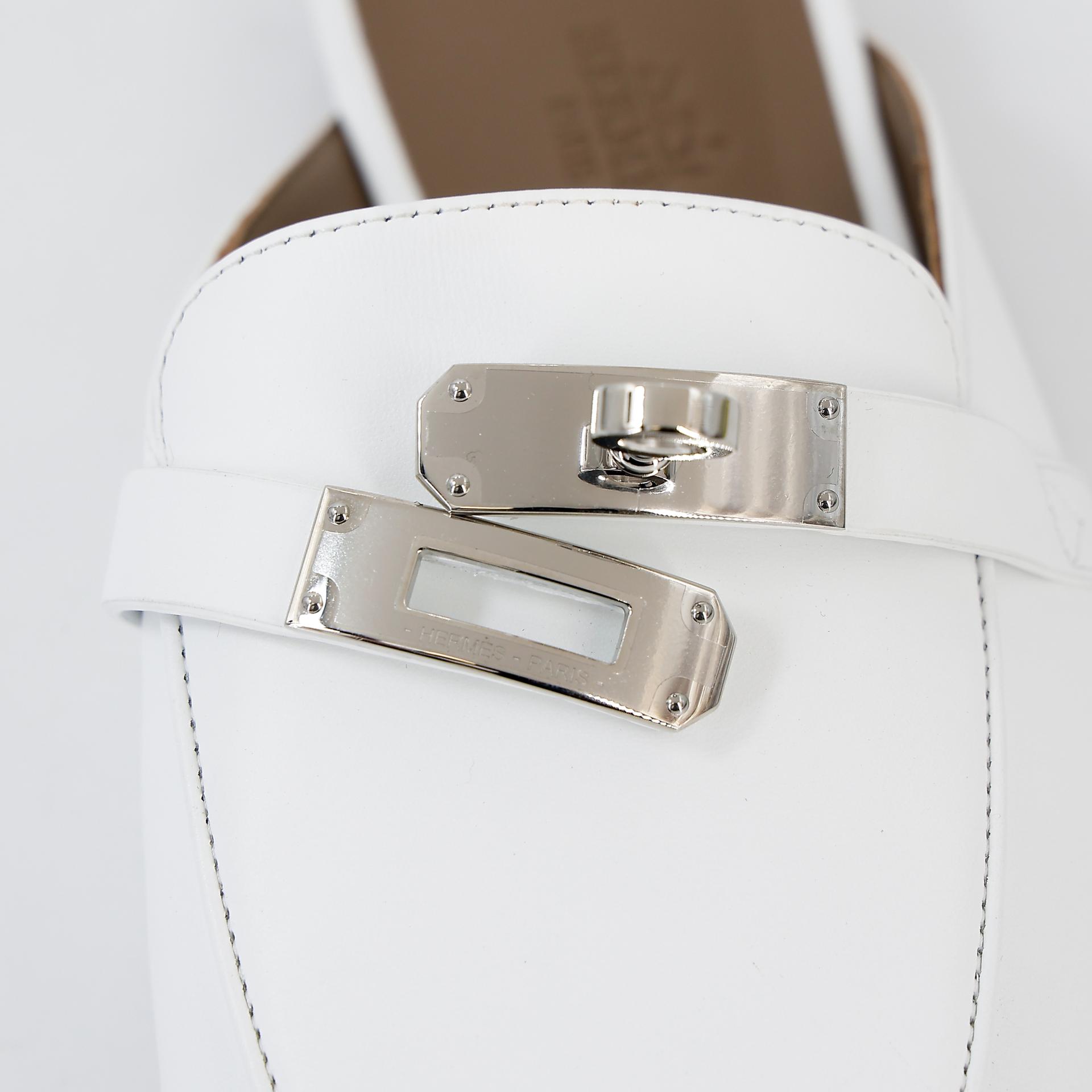 Brand New ( Rank N ) HERMÈS Sandals Oz mule White (01) Calfskin Palladium hardware B (2023) - 6