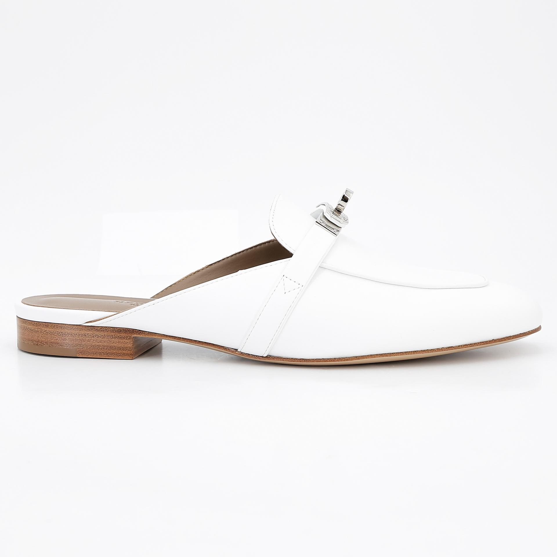 Brand New ( Rank N ) HERMÈS Sandals Oz mule White (01) Calfskin Palladium hardware B (2023) - 8