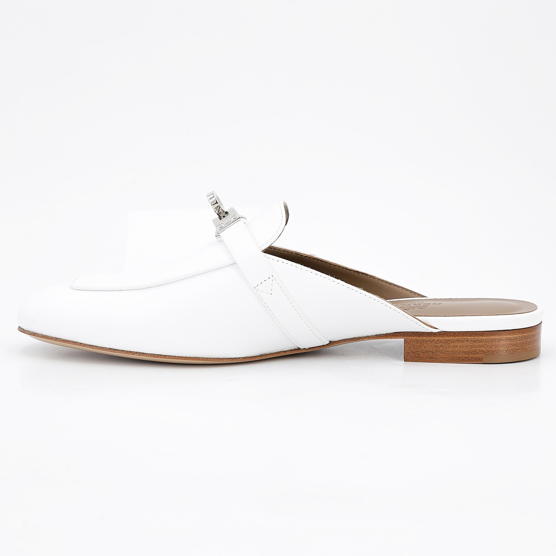 Brand New ( Rank N ) HERMÈS Sandals Oz mule White (01) Calfskin Palladium hardware B (2023) - 9