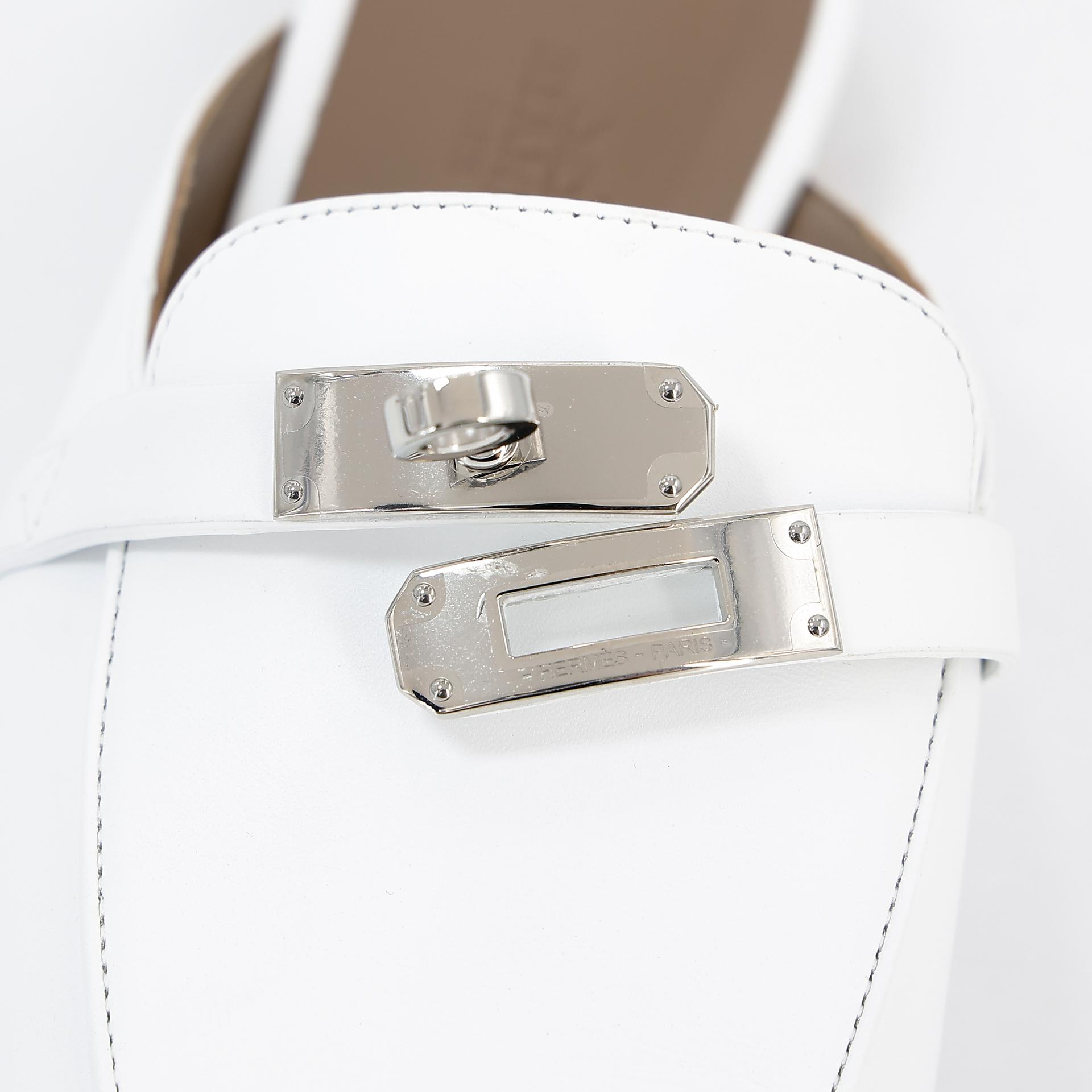 Brand New ( Rank N ) HERMÈS Sandals Oz mule White (01) Calfskin Palladium hardware B (2023) - 10
