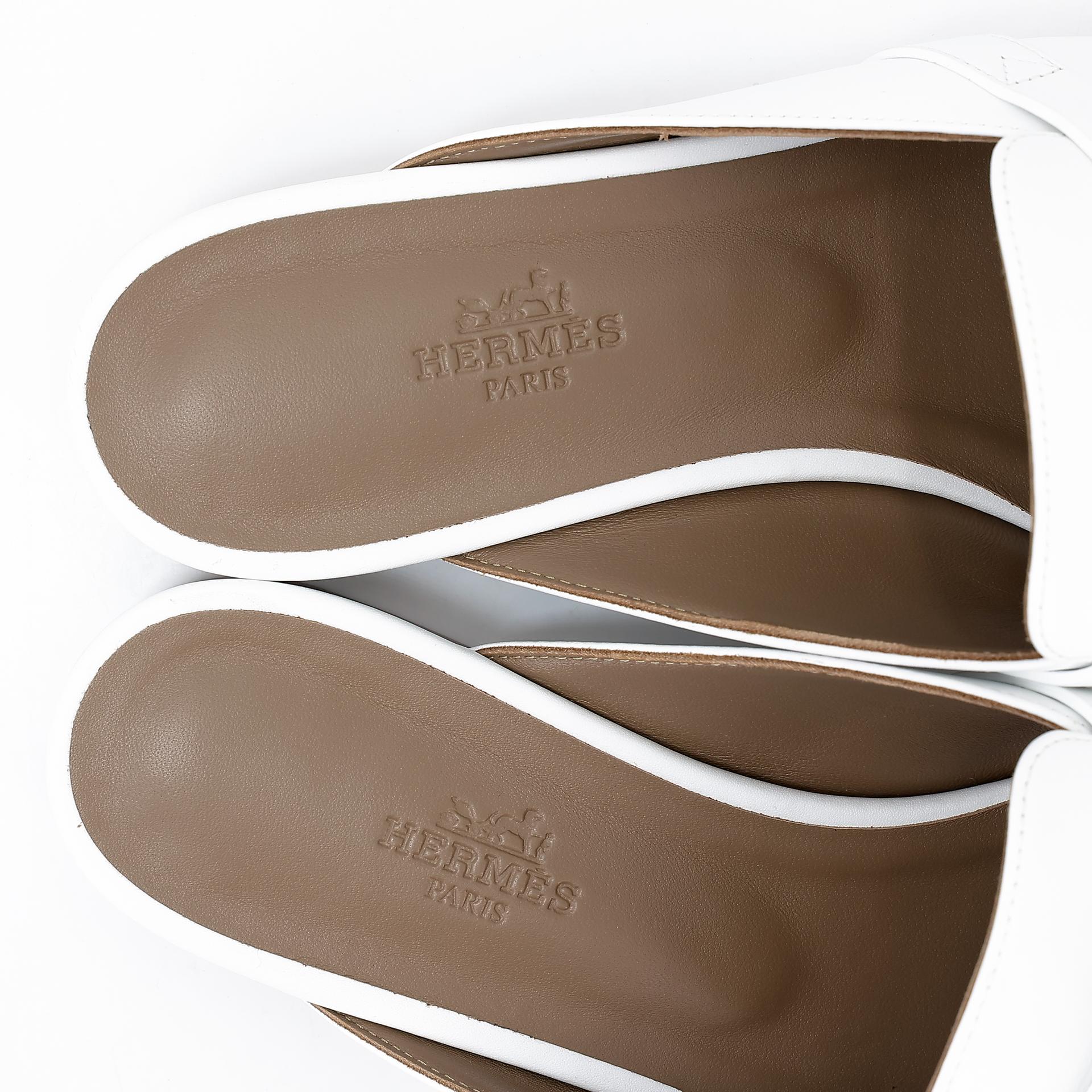Brand New ( Rank N ) HERMÈS Sandals Oz mule White (01) Calfskin Palladium hardware B (2023) - 11