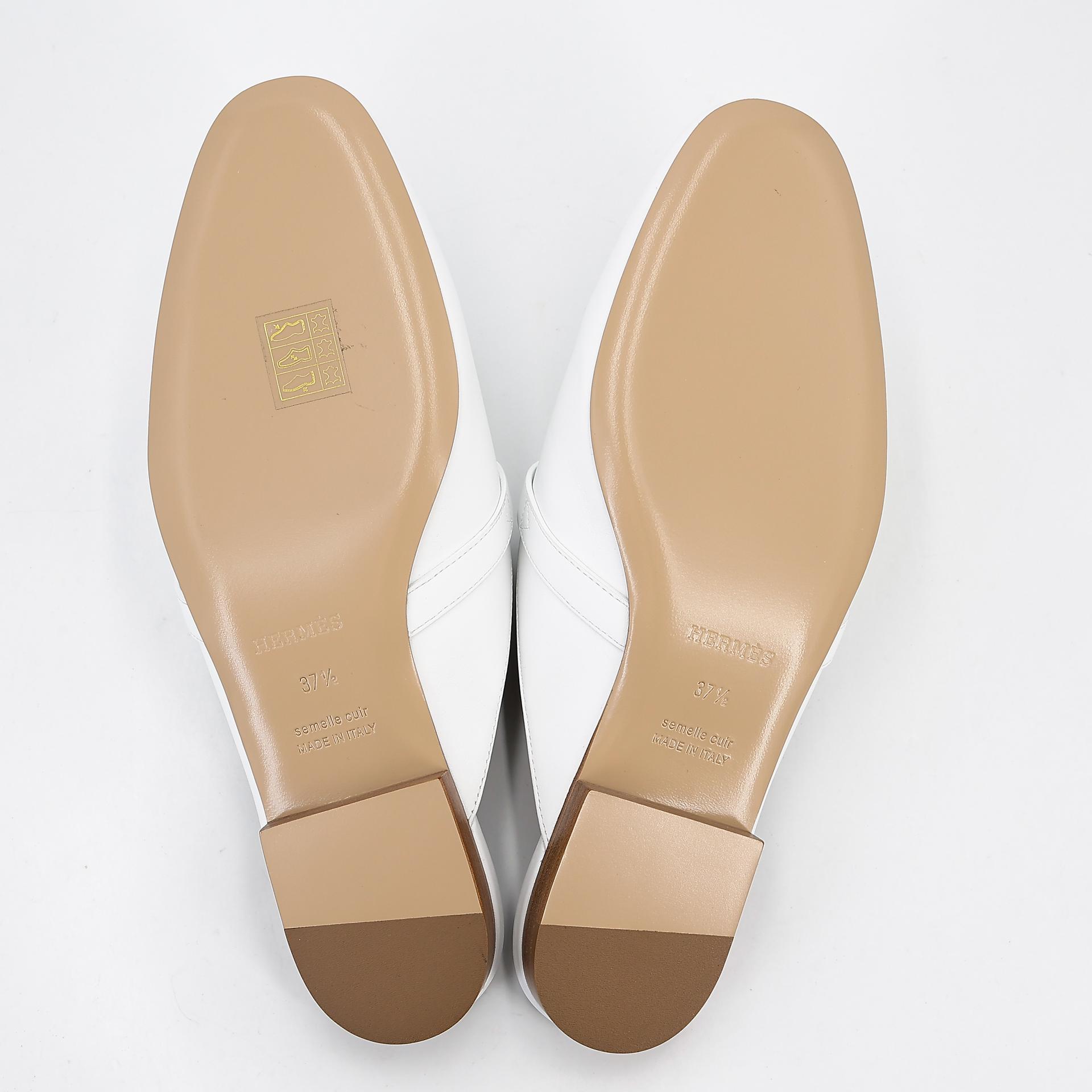 Brand New ( Rank N ) HERMÈS Sandals Oz mule White (01) Calfskin Palladium hardware B (2023) - 12