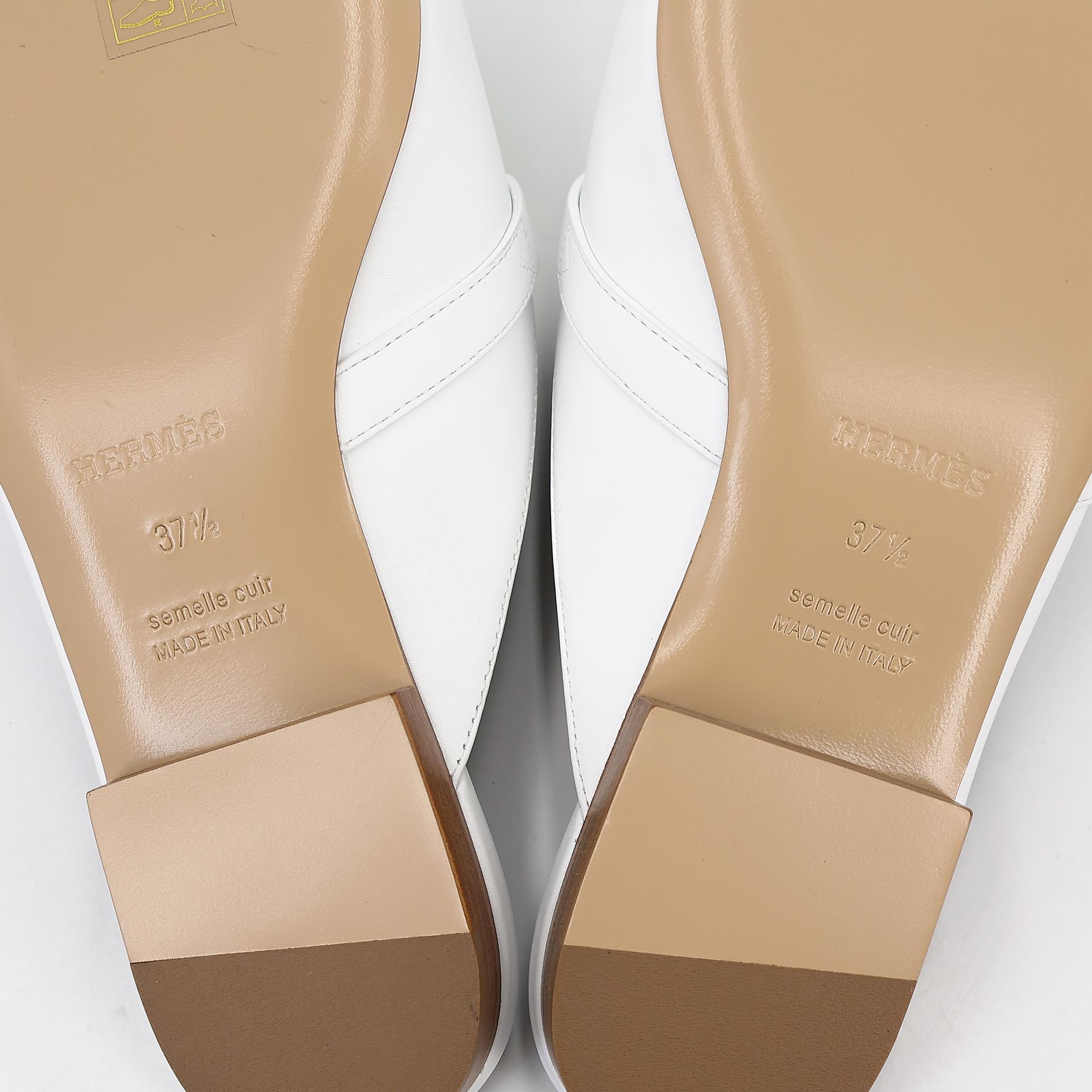 Brand New ( Rank N ) HERMÈS Sandals Oz mule White (01) Calfskin Palladium hardware B (2023) - 14