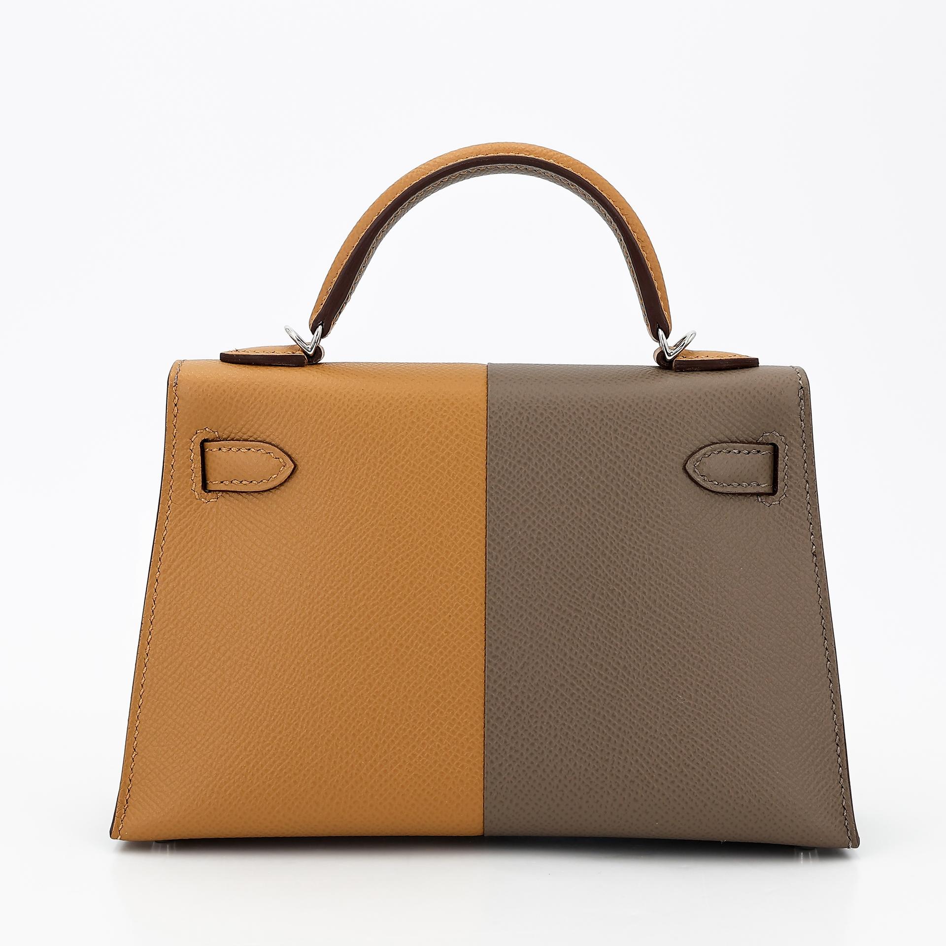 Unused ( Rank NS ) HERMÈS Limited Edition Mini Kelly II Casaque Etoupe (18) Sesame (2S) Bleu Indigo (76) Epsom Palladium hardware Z (2021) - 2