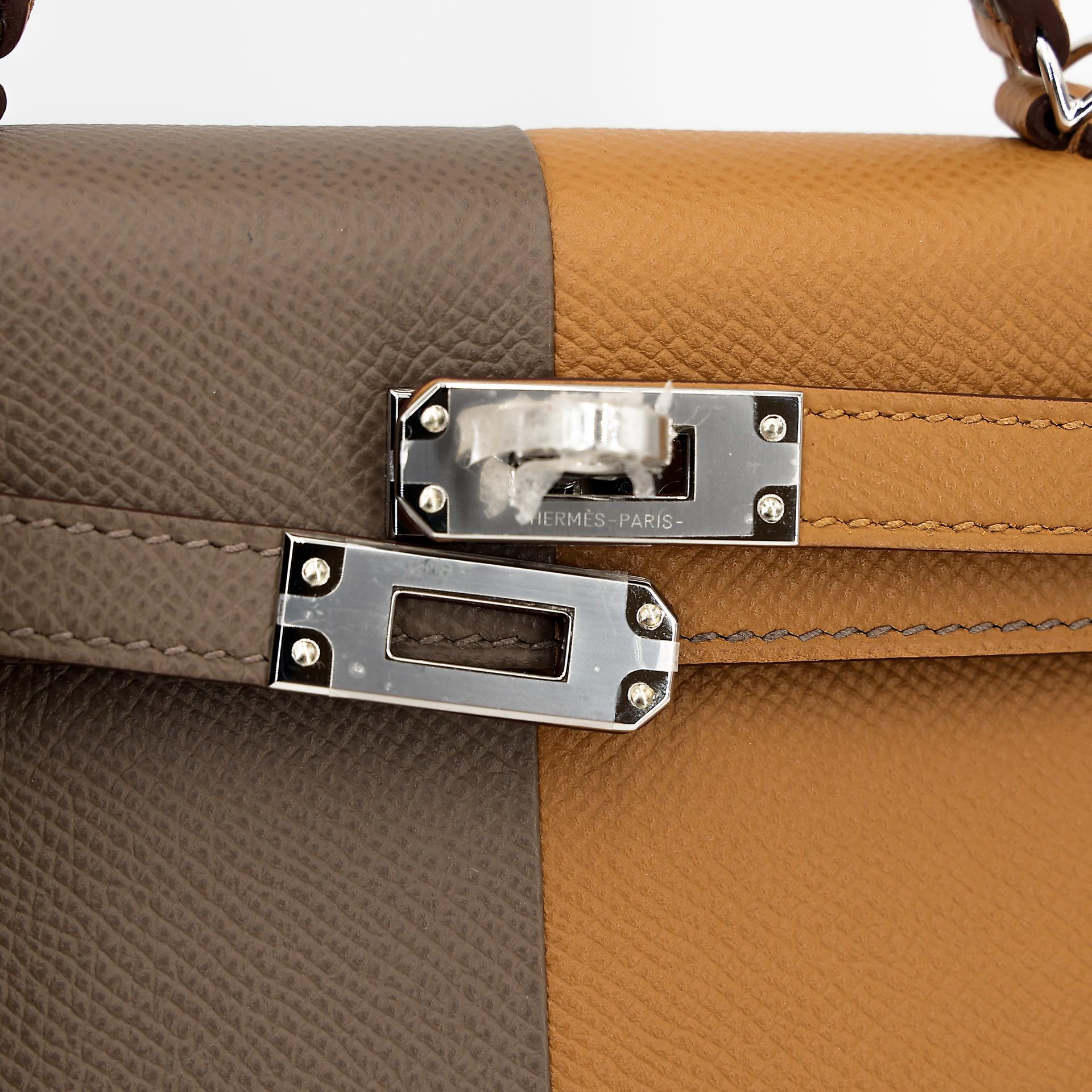 Unused ( Rank NS ) HERMÈS Limited Edition Mini Kelly II Casaque Etoupe (18) Sesame (2S) Bleu Indigo (76) Epsom Palladium hardware Z (2021) - 8