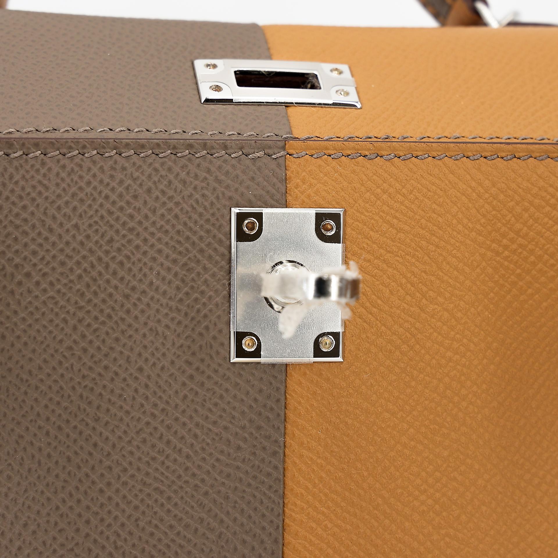 Unused ( Rank NS ) HERMÈS Limited Edition Mini Kelly II Casaque Etoupe (18) Sesame (2S) Bleu Indigo (76) Epsom Palladium hardware Z (2021) - 9