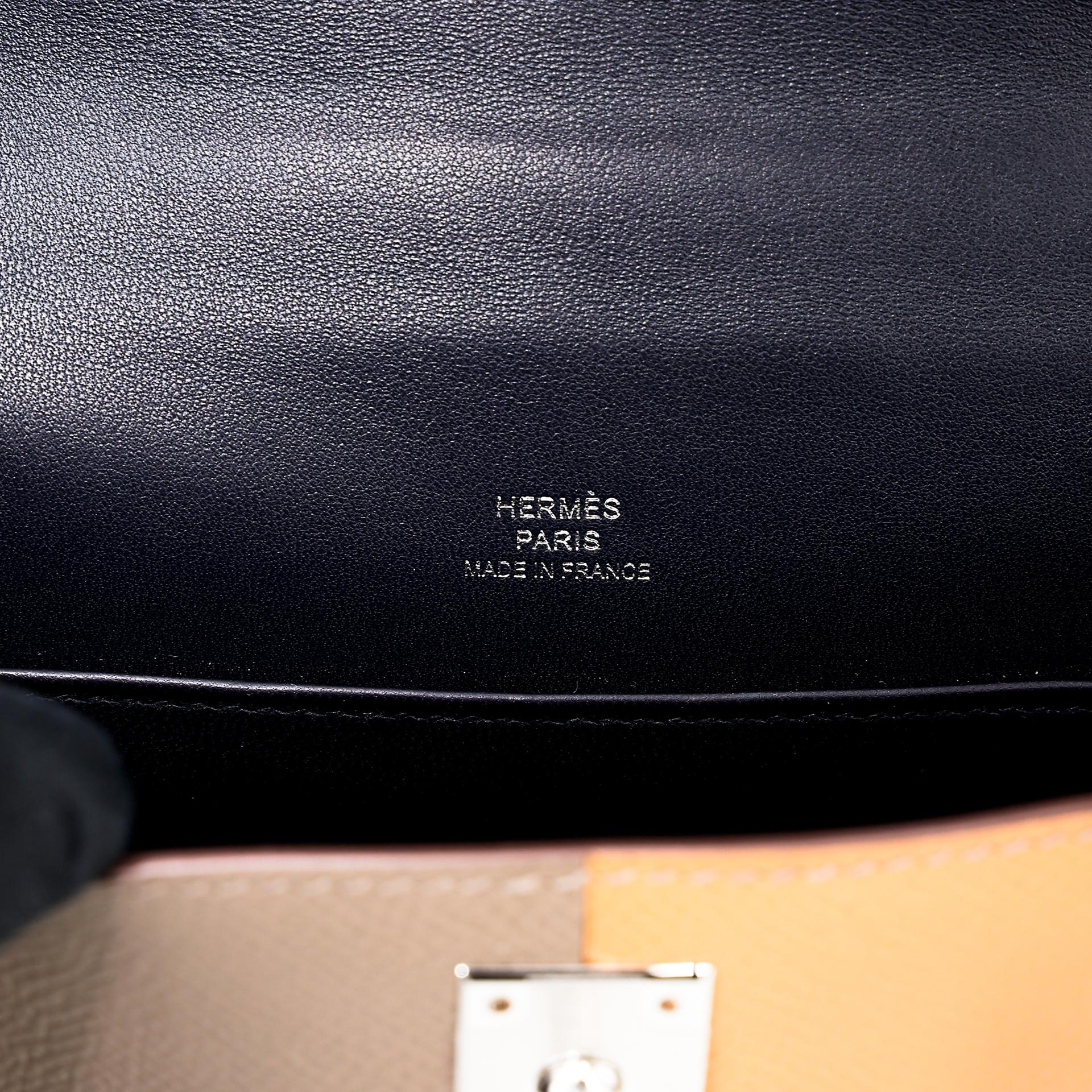 Unused ( Rank NS ) HERMÈS Limited Edition Mini Kelly II Casaque Etoupe (18) Sesame (2S) Bleu Indigo (76) Epsom Palladium hardware Z (2021) - 10