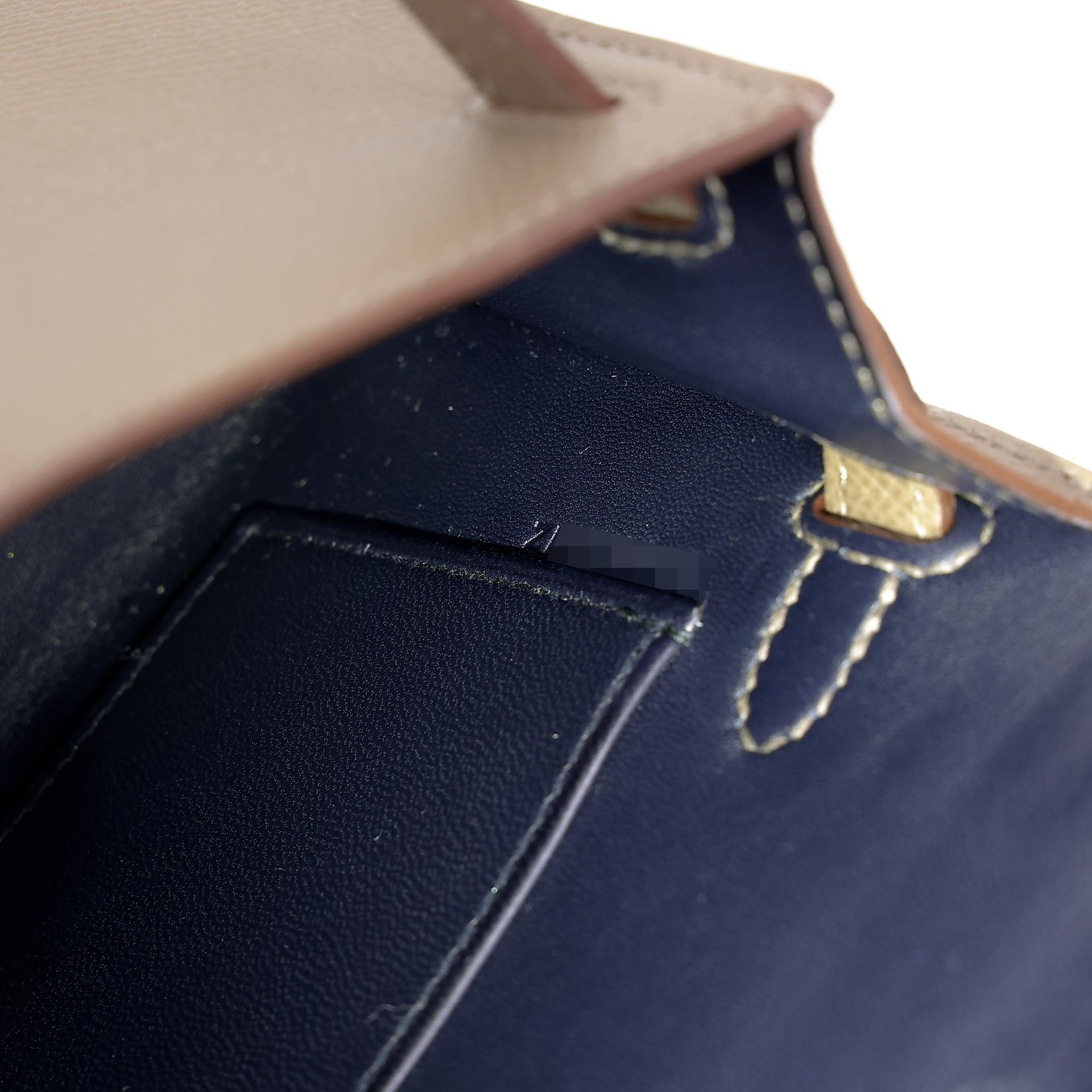 Unused ( Rank NS ) HERMÈS Limited Edition Mini Kelly II Casaque Etoupe (18) Sesame (2S) Bleu Indigo (76) Epsom Palladium hardware Z (2021) - 14