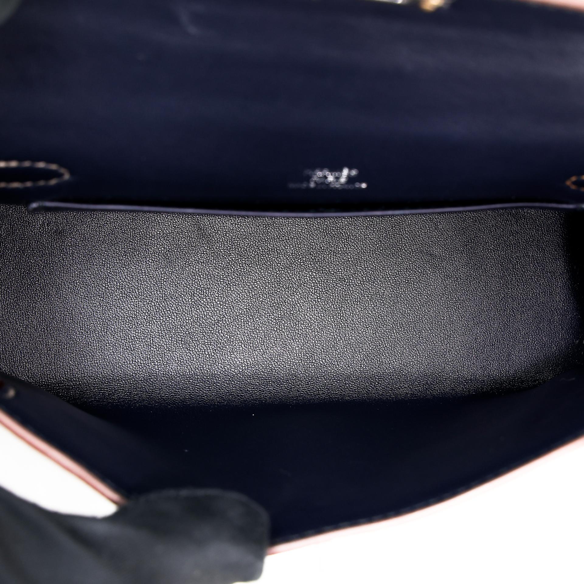 Unused ( Rank NS ) HERMÈS Limited Edition Mini Kelly II Casaque Etoupe (18) Sesame (2S) Bleu Indigo (76) Epsom Palladium hardware Z (2021) - 11