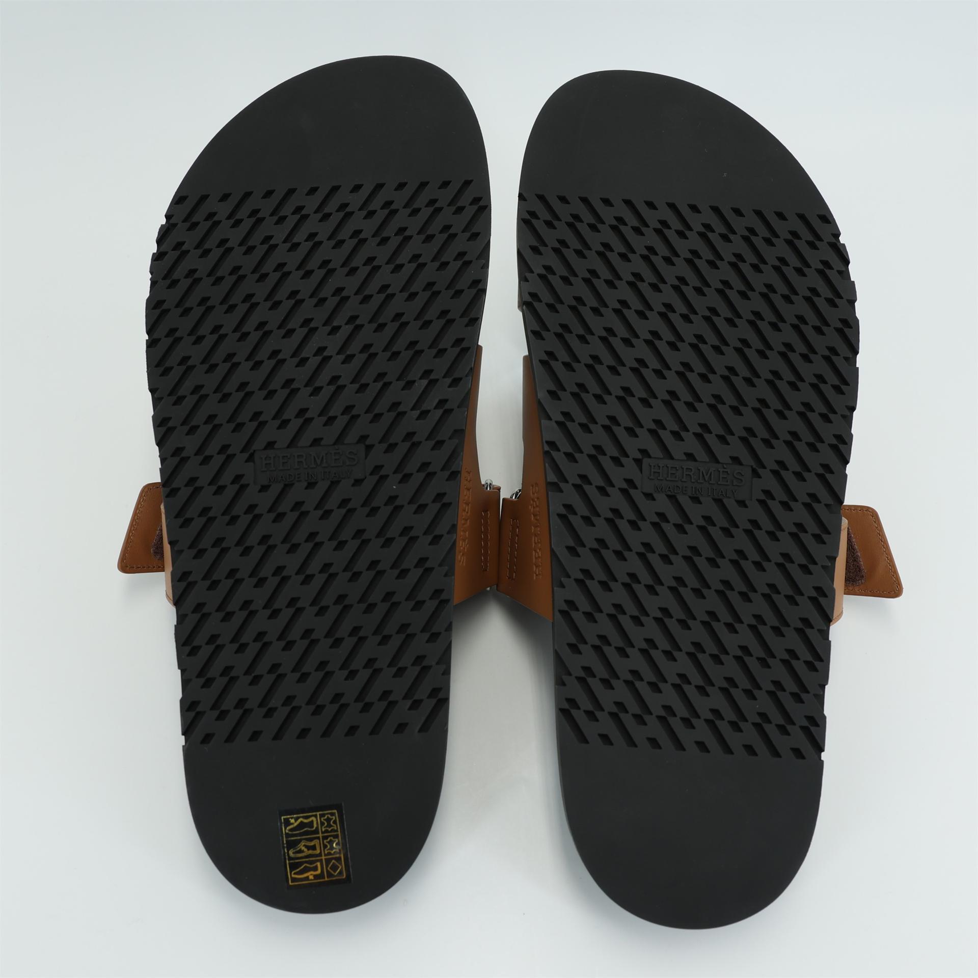 Brand New ( Rank N ) HERMÈS Chypre Sandals Natural (27) Calfskin - 3