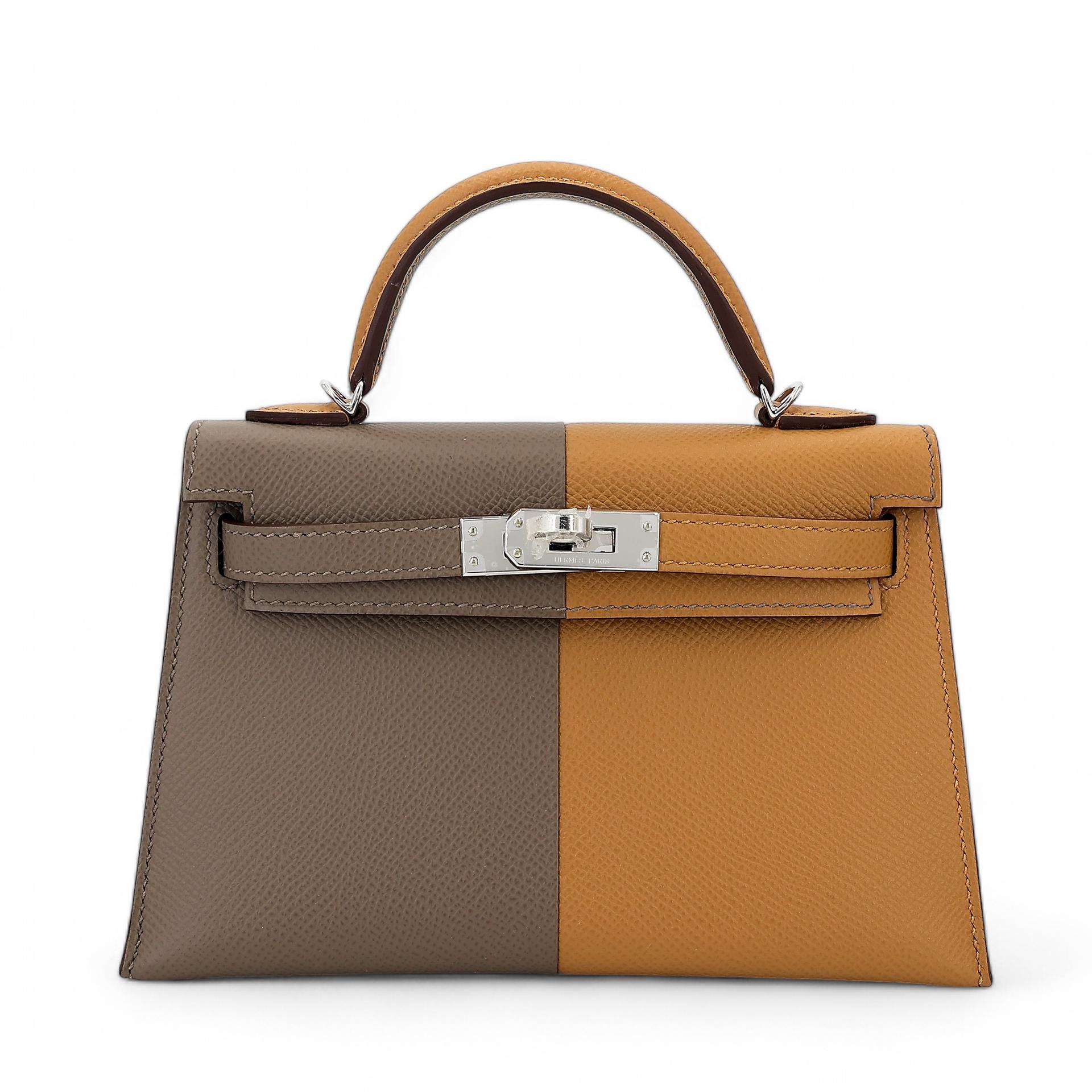 Unused ( Rank NS ) HERMÈS Limited Edition Mini Kelly II Casaque Etoupe (18) Sesame (2S) Bleu Indigo (76) Epsom Palladium hardware Z (2021) - 1