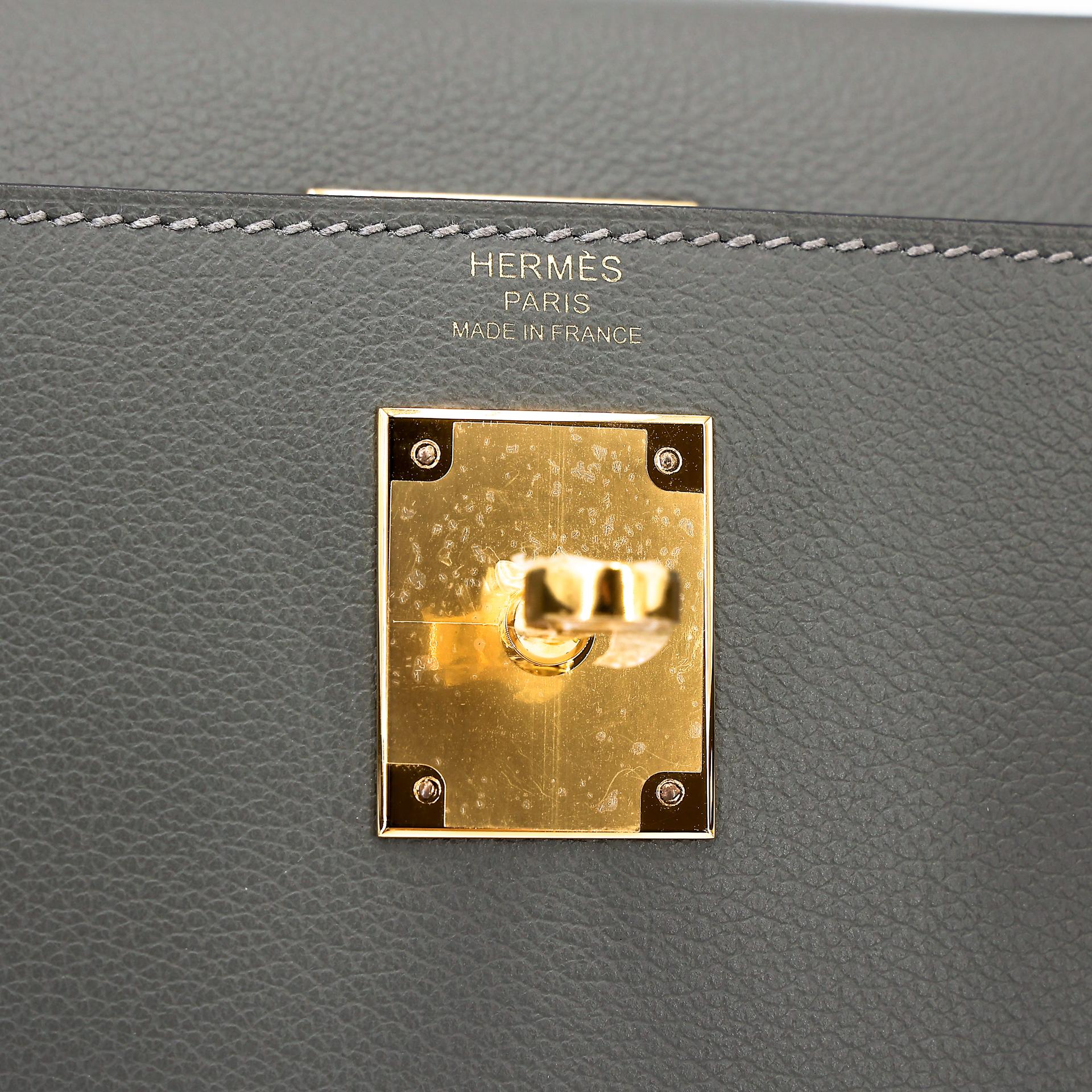 Brand New ( Rank N ) HERMÈS Kelly 28 Gris Meyer (0L) Evercolor Gold hardware W (2024) - 11