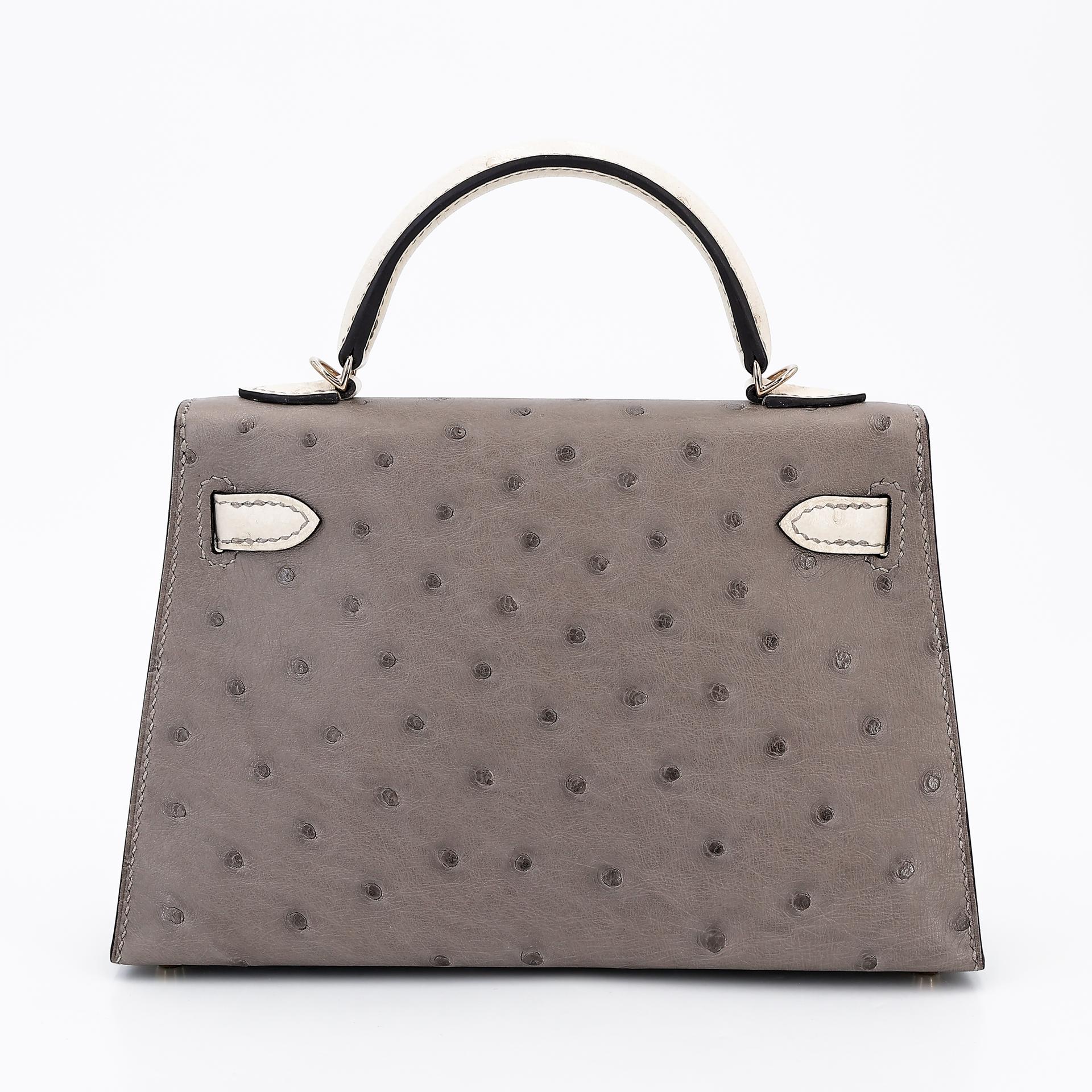 Unused ( Rank NS ) HERMÈS Special Order Mini Kelly II HSS Gris Tourterelle (81) Beton (8L) Ostrich Permabrass hardware B (2023) - 2