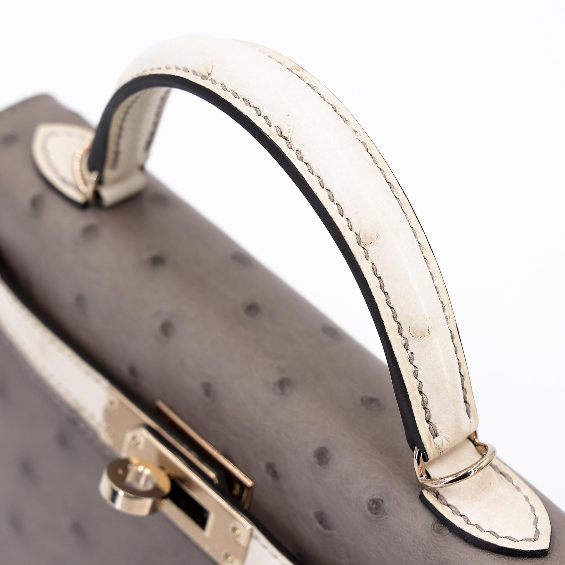 Unused ( Rank NS ) HERMÈS Special Order Mini Kelly II HSS Gris Tourterelle (81) Beton (8L) Ostrich Permabrass hardware B (2023) - 3