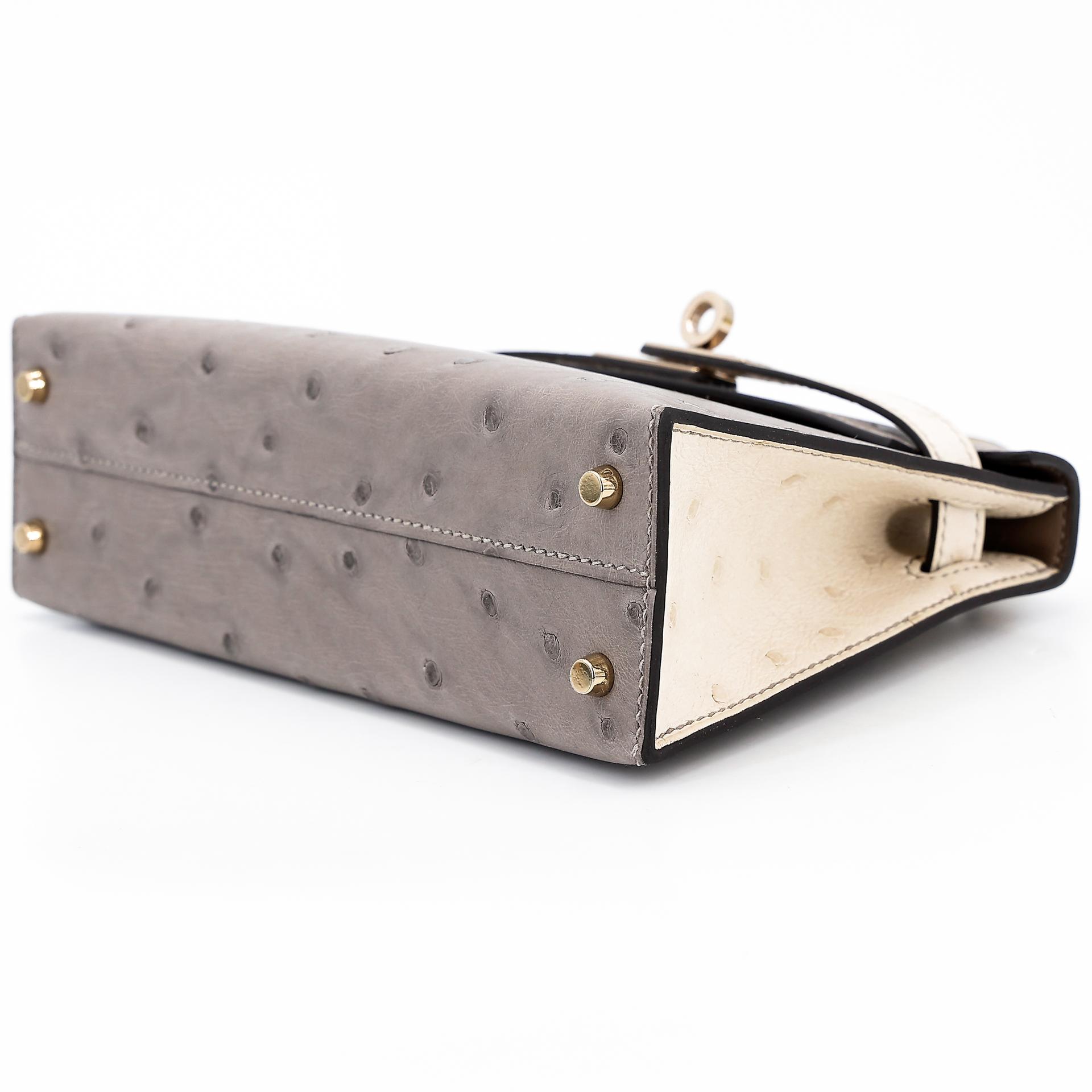 Unused ( Rank NS ) HERMÈS Special Order Mini Kelly II HSS Gris Tourterelle (81) Beton (8L) Ostrich Permabrass hardware B (2023) - 4