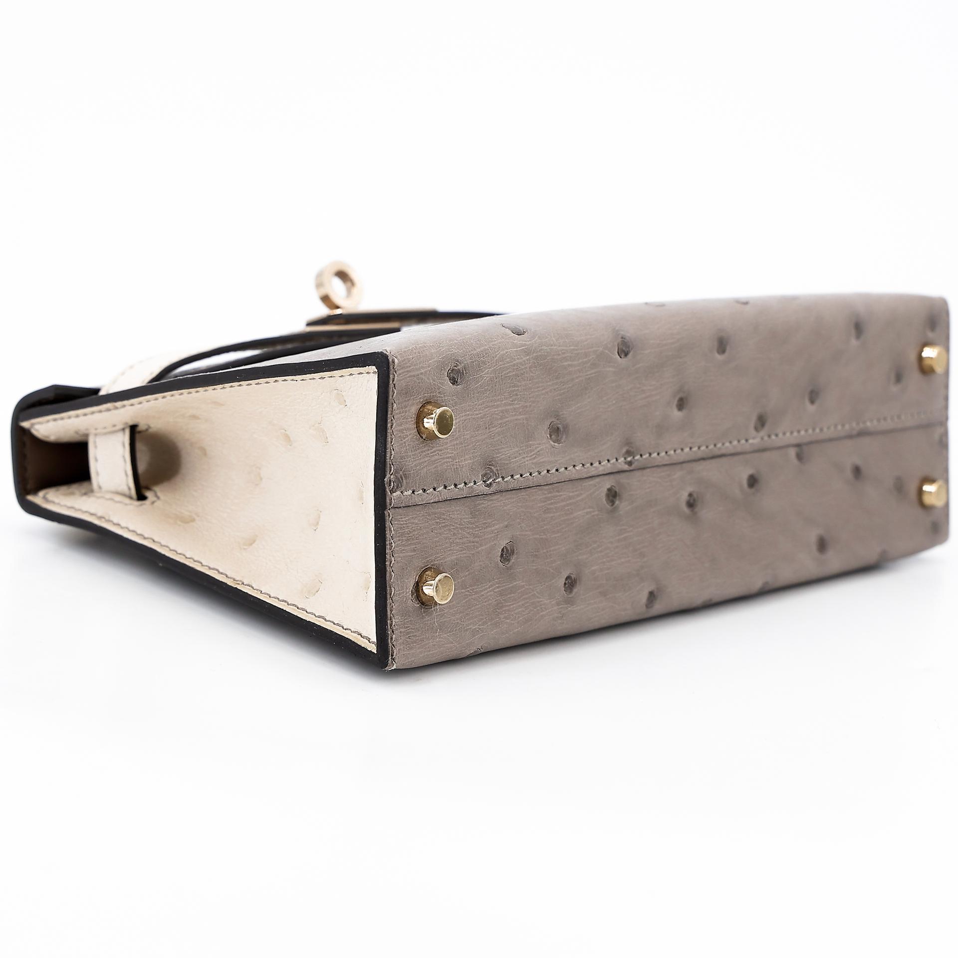 Unused ( Rank NS ) HERMÈS Special Order Mini Kelly II HSS Gris Tourterelle (81) Beton (8L) Ostrich Permabrass hardware B (2023) - 5