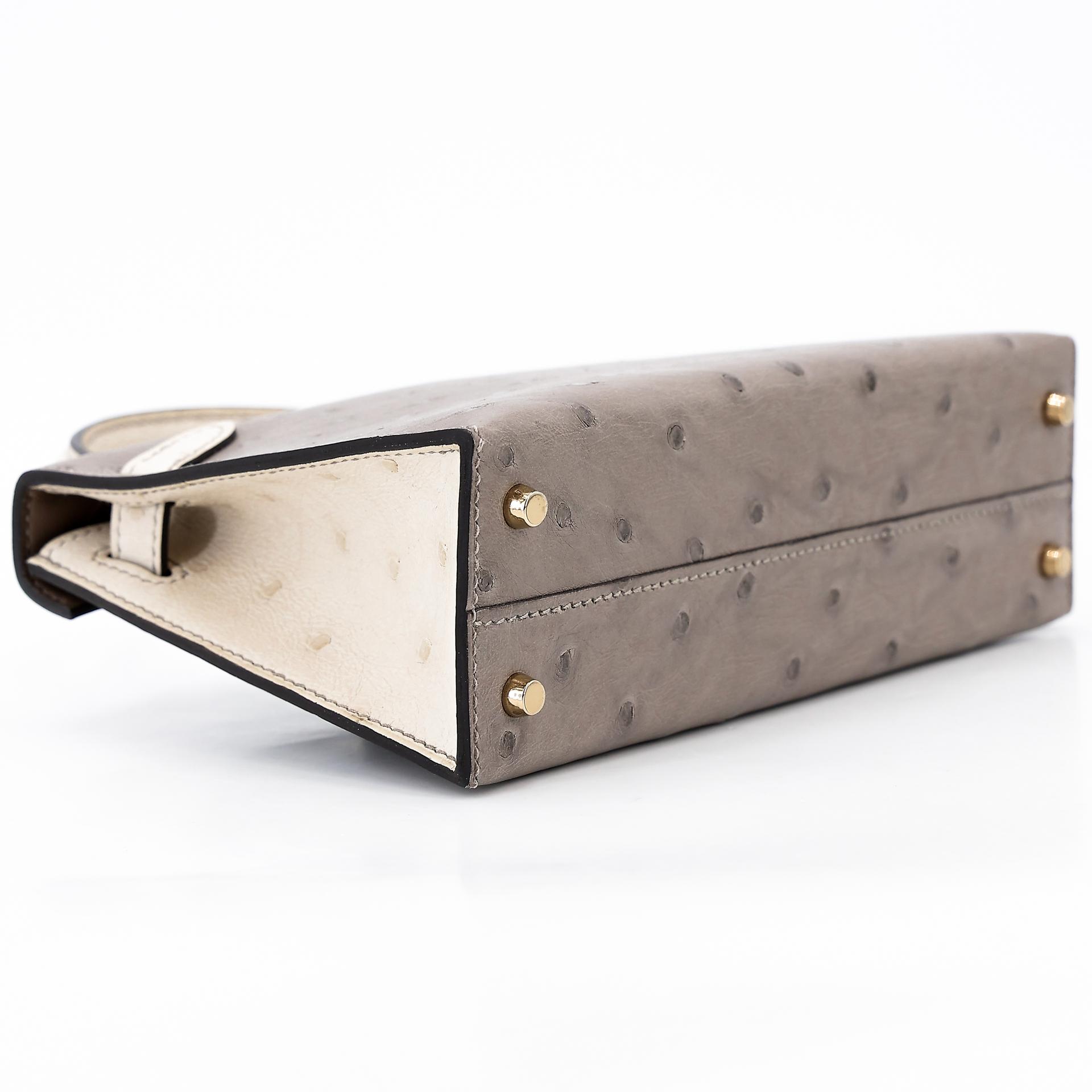 Unused ( Rank NS ) HERMÈS Special Order Mini Kelly II HSS Gris Tourterelle (81) Beton (8L) Ostrich Permabrass hardware B (2023) - 7