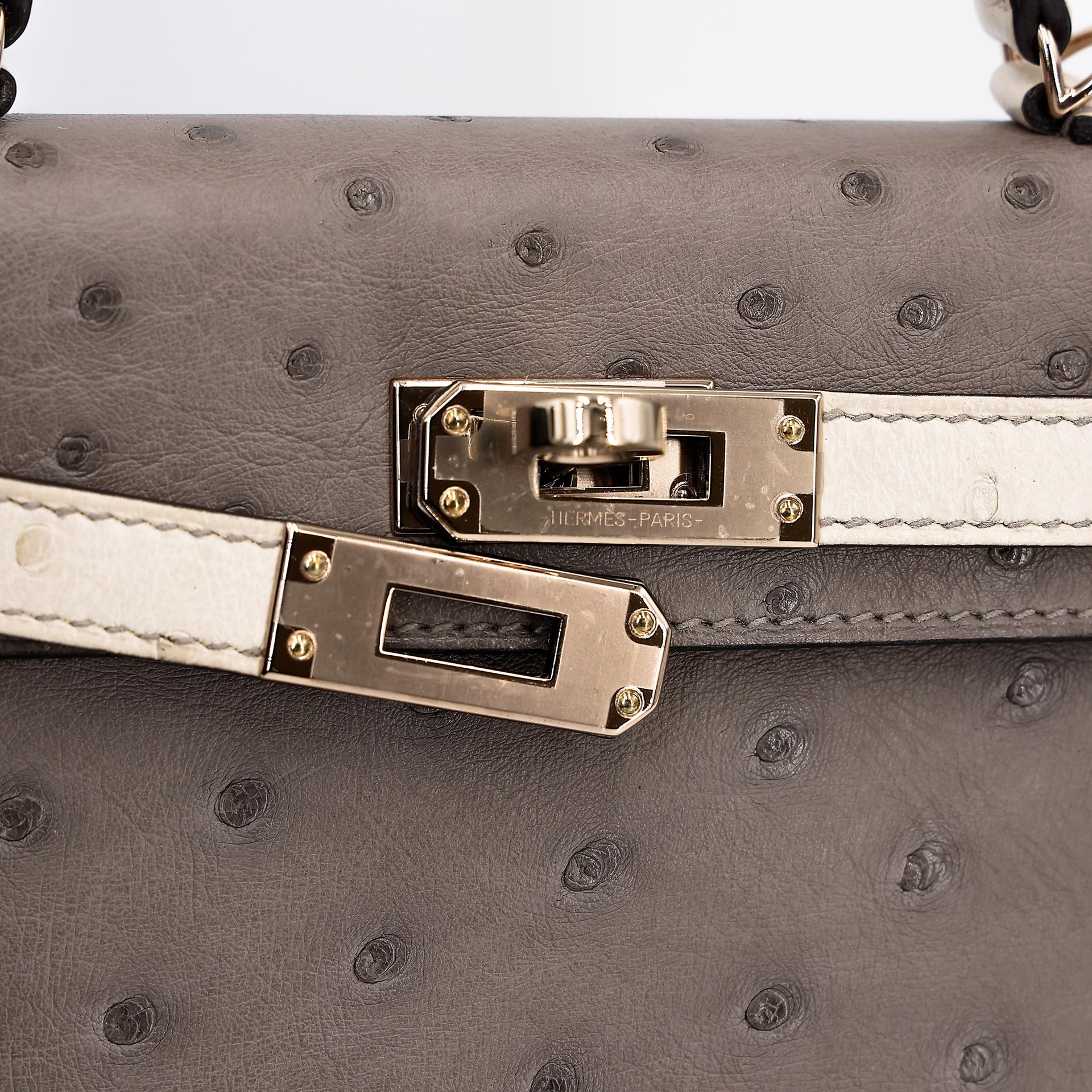 Unused ( Rank NS ) HERMÈS Special Order Mini Kelly II HSS Gris Tourterelle (81) Beton (8L) Ostrich Permabrass hardware B (2023) - 8