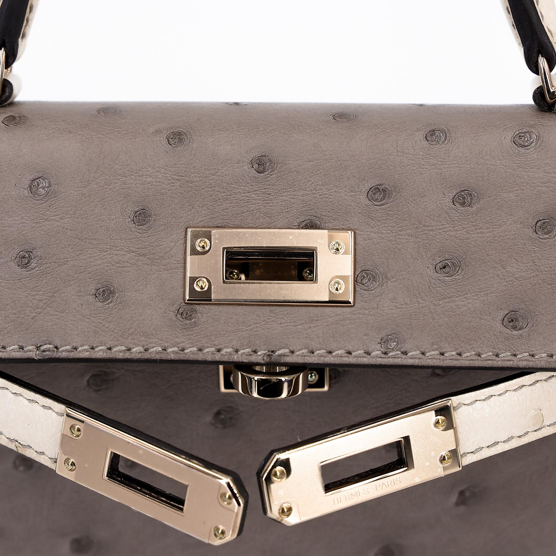 Unused ( Rank NS ) HERMÈS Special Order Mini Kelly II HSS Gris Tourterelle (81) Beton (8L) Ostrich Permabrass hardware B (2023) - 11