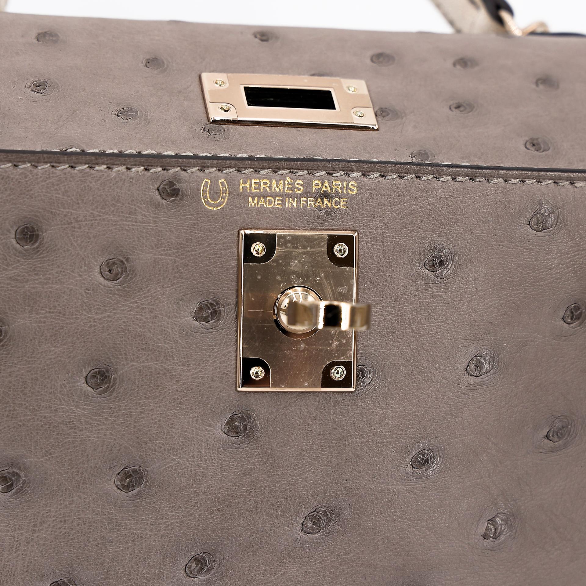 Unused ( Rank NS ) HERMÈS Special Order Mini Kelly II HSS Gris Tourterelle (81) Beton (8L) Ostrich Permabrass hardware B (2023) - 13
